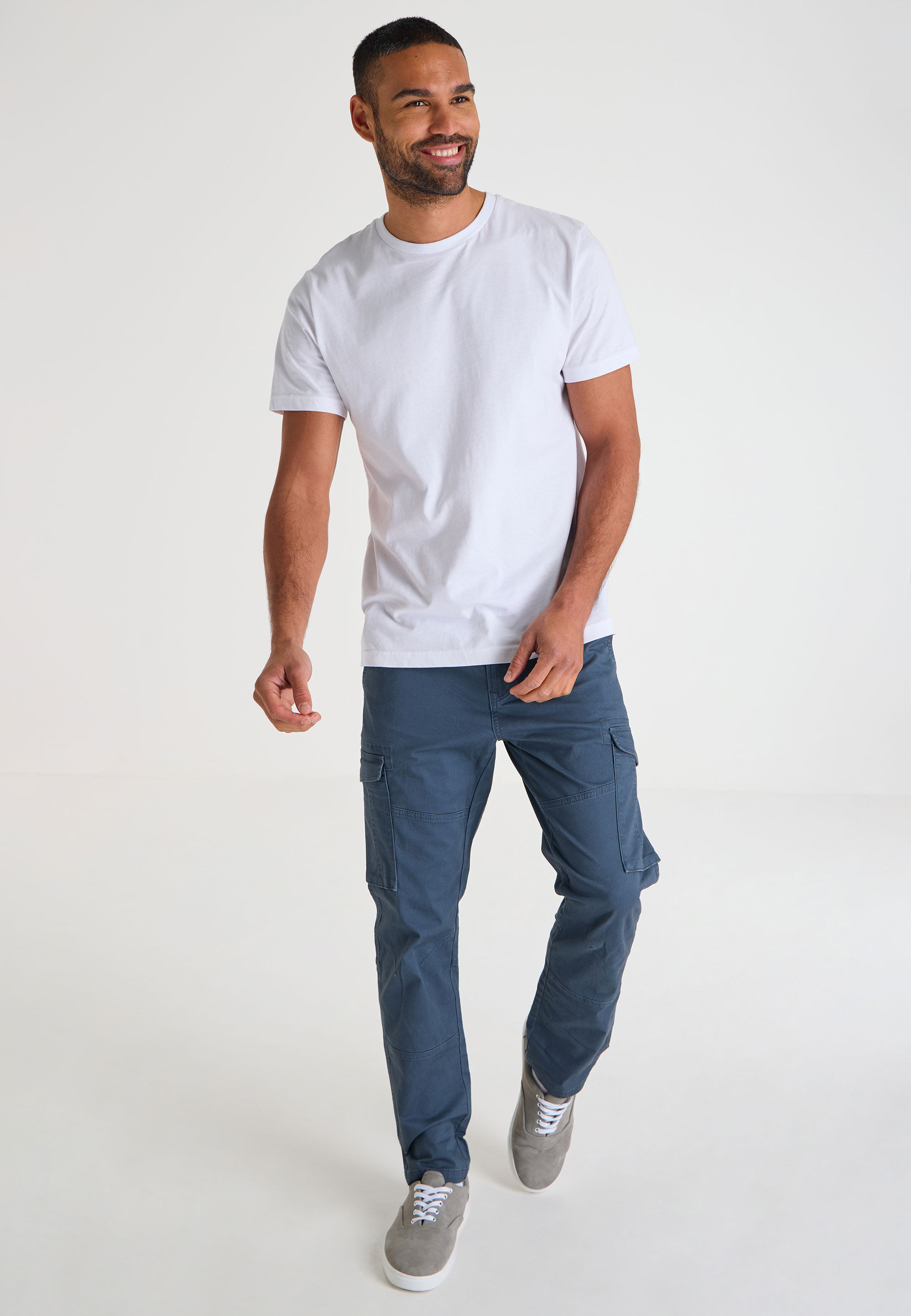 Mens Dark Blue Cargo Straight Leg Trousers