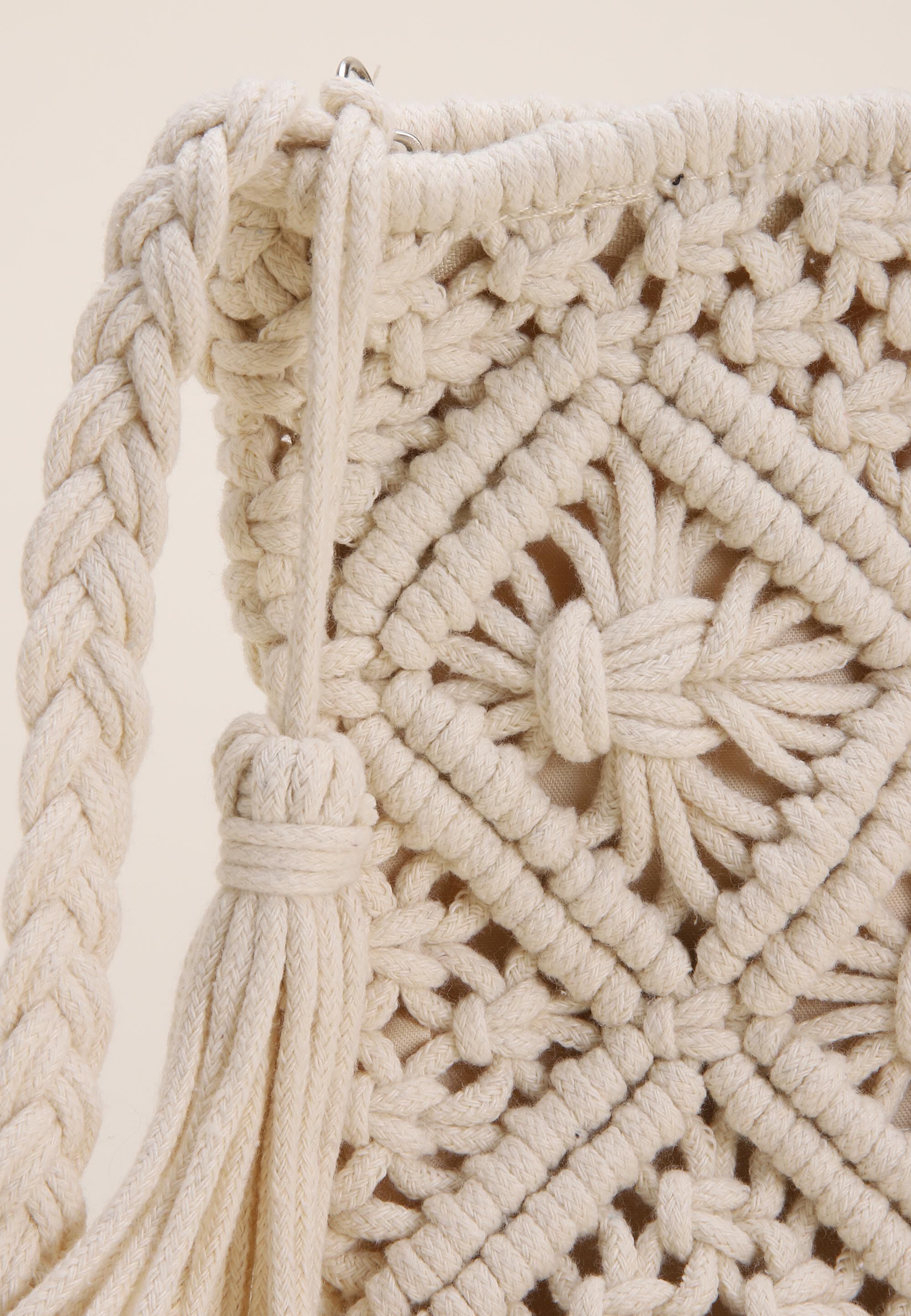Womens Cream Cotton Crochet Cross Body Bag