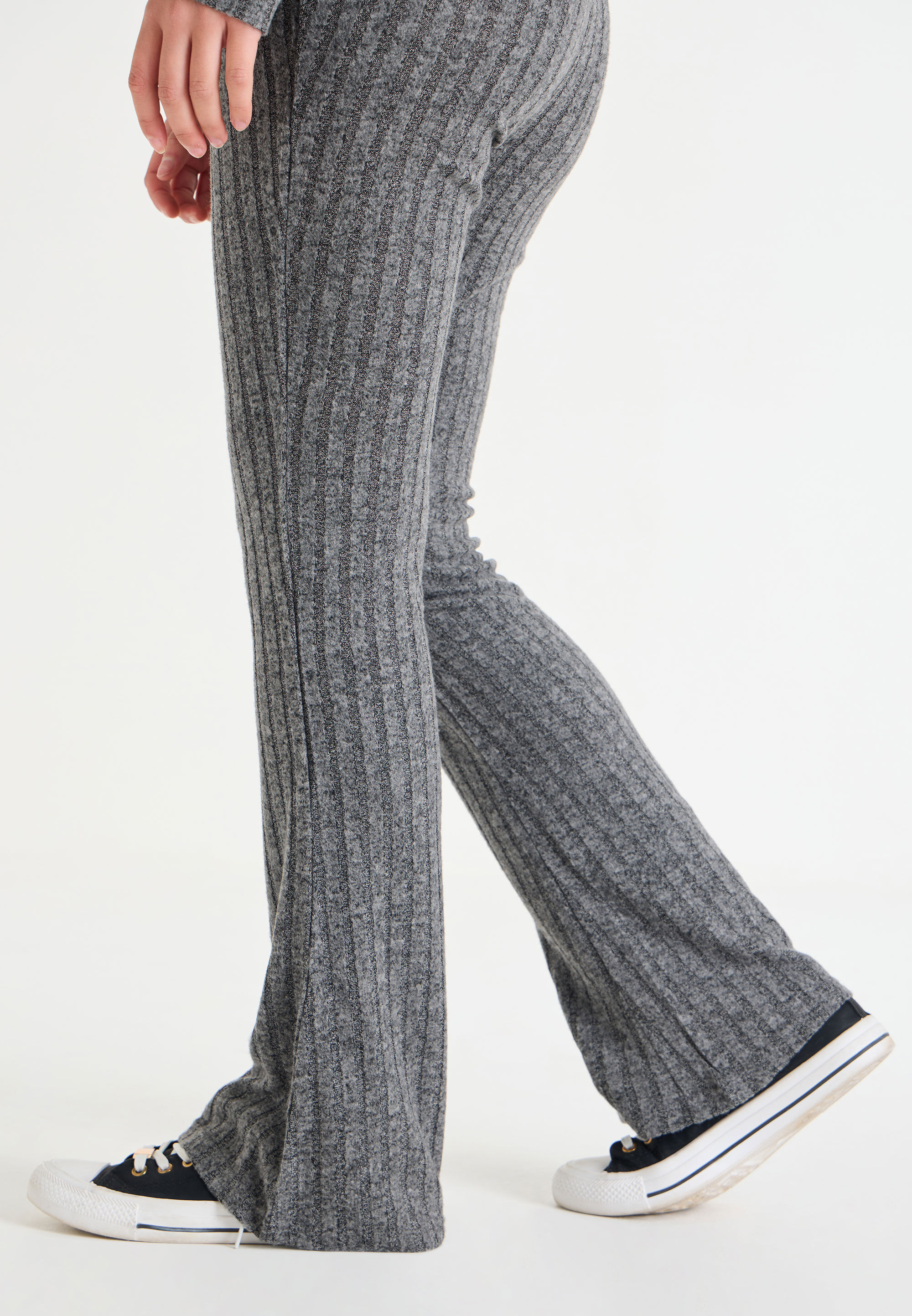 Older Girls Charcoal Cosy Ribbed Bootcut Leggings