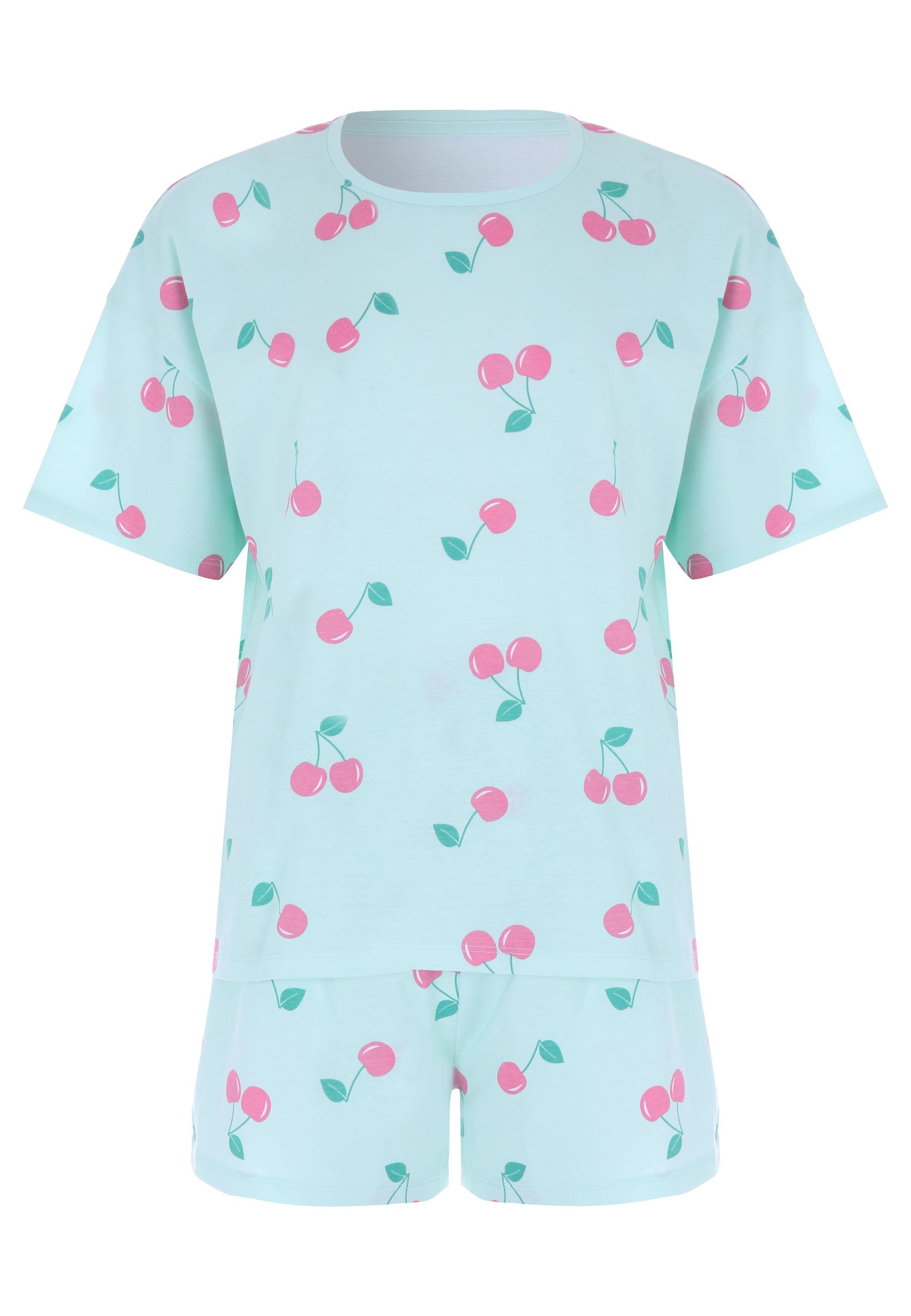 Older Girls Mint Cherry Print Top & Short Pyjama Set
