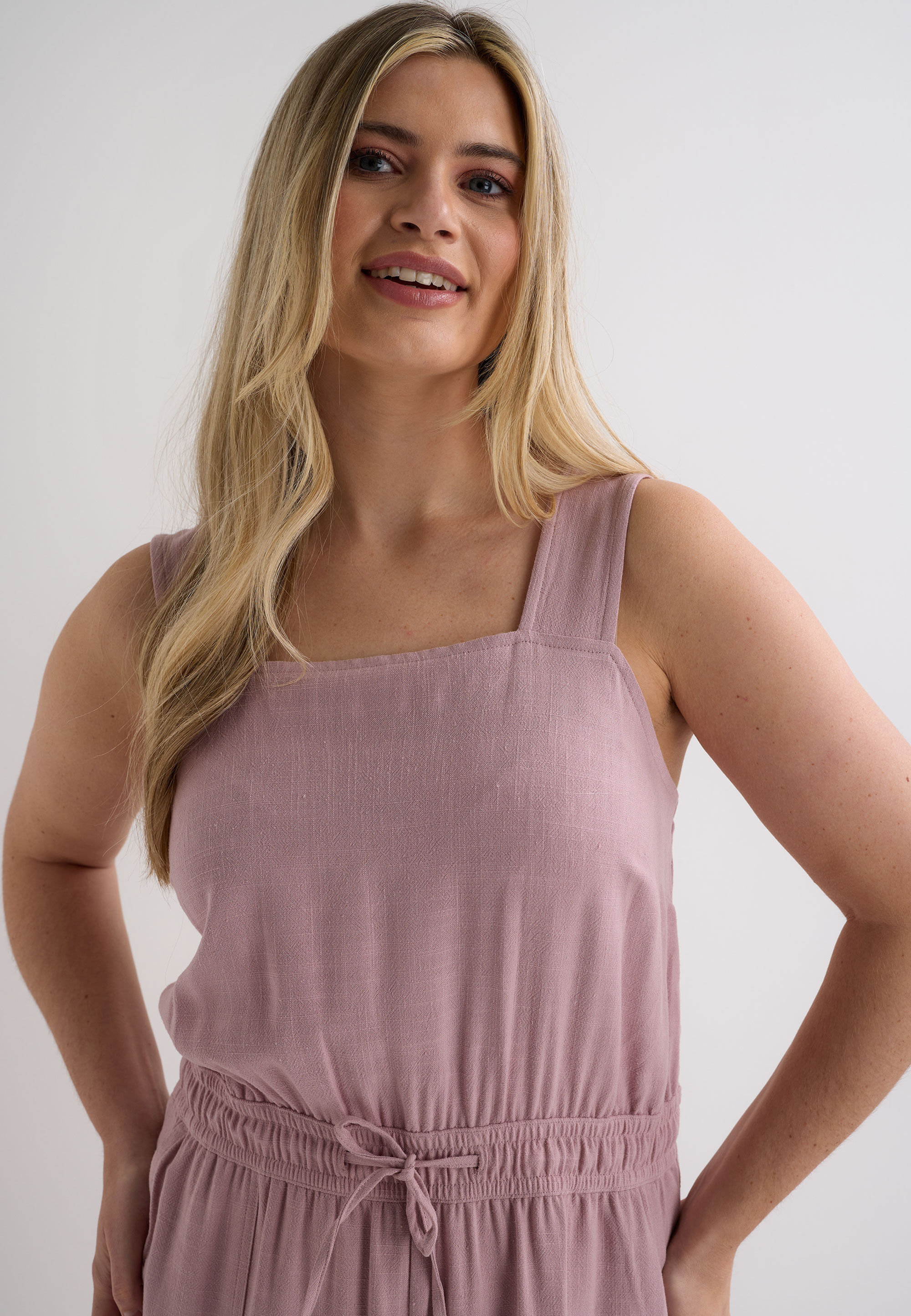 Womens Pink Linen Blend Jumpsuit