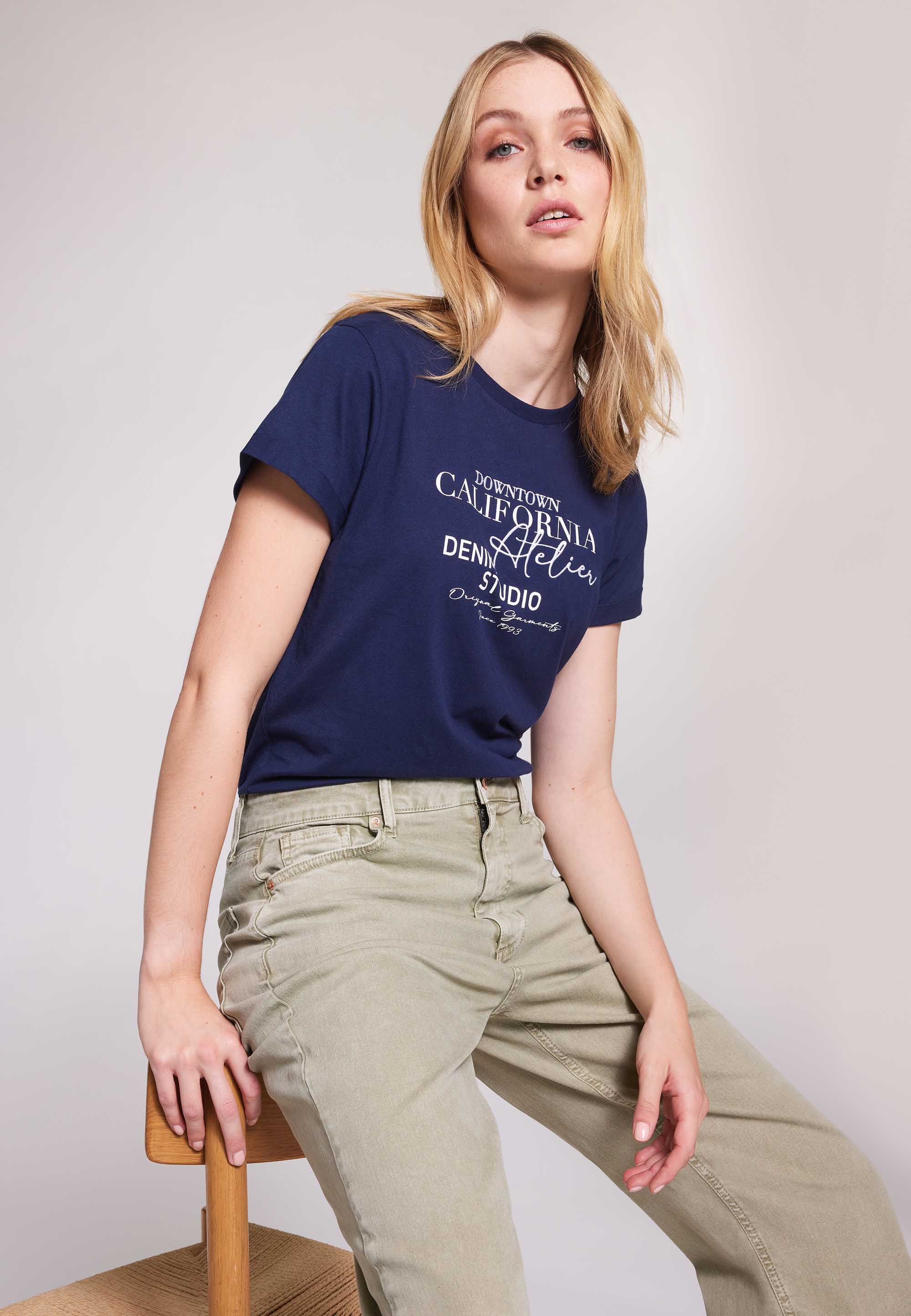 Womens Navy & White California Atelier Graphic T-Shirt