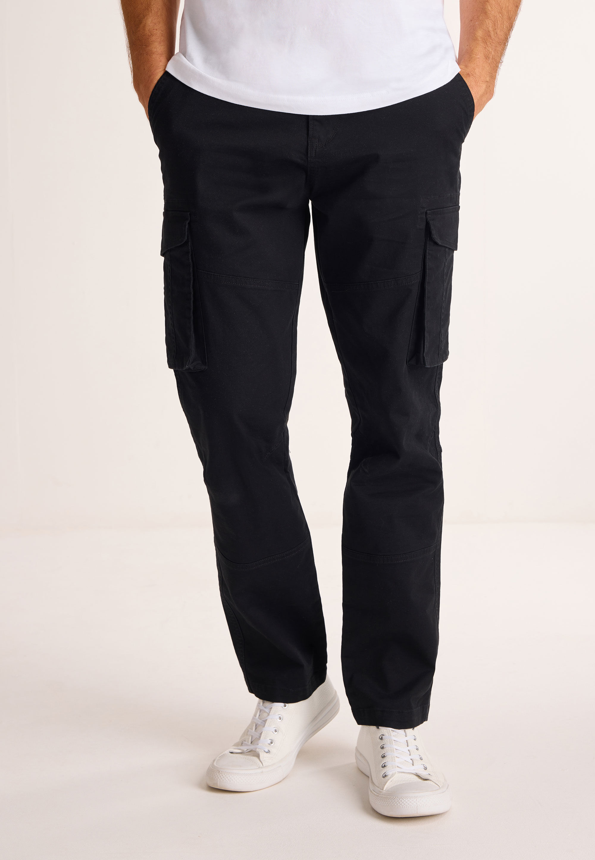 Mens Black Cargo Straight Leg Trousers