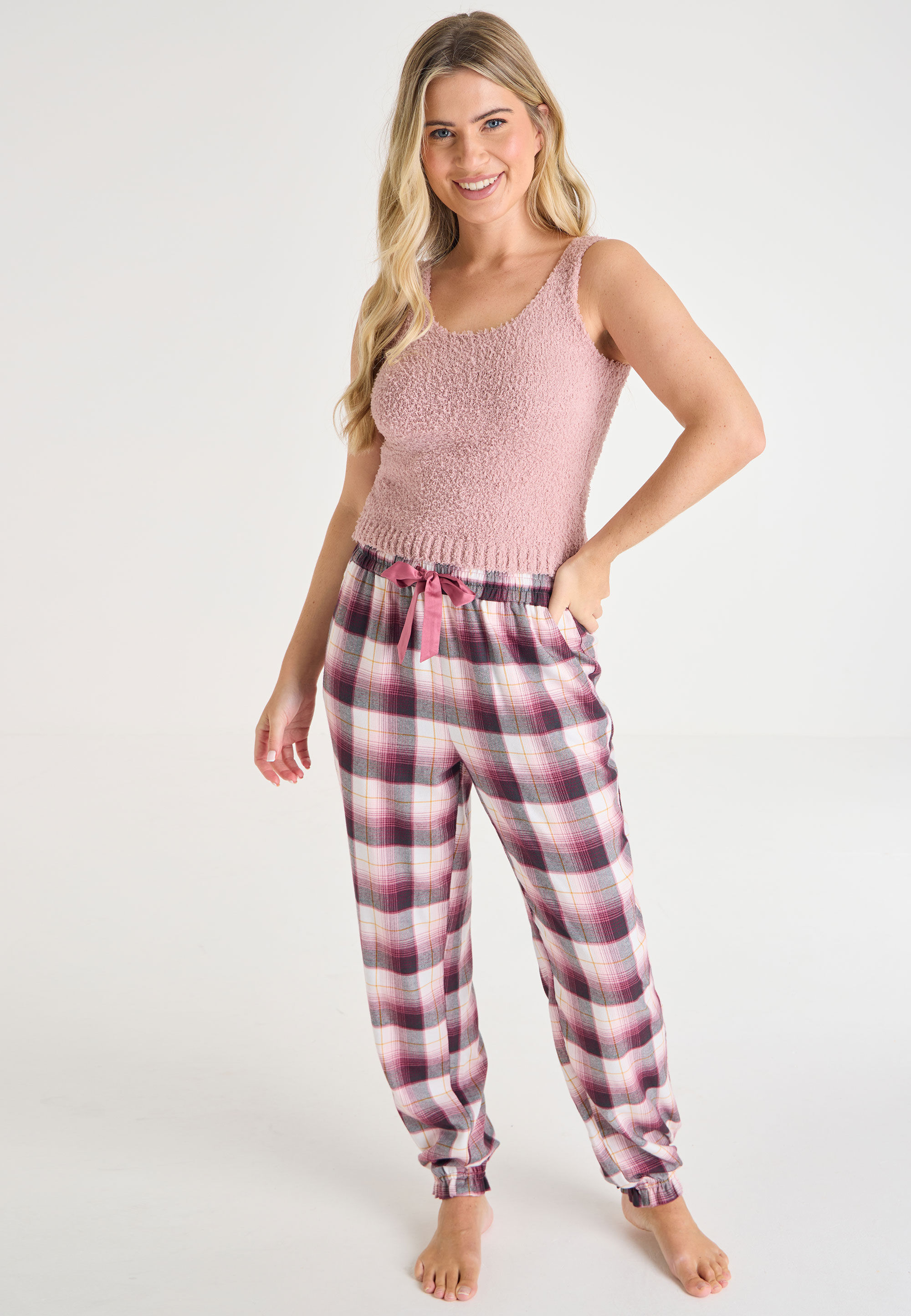 Womens Pink Fluffy Cloud Vest Pyjama Top