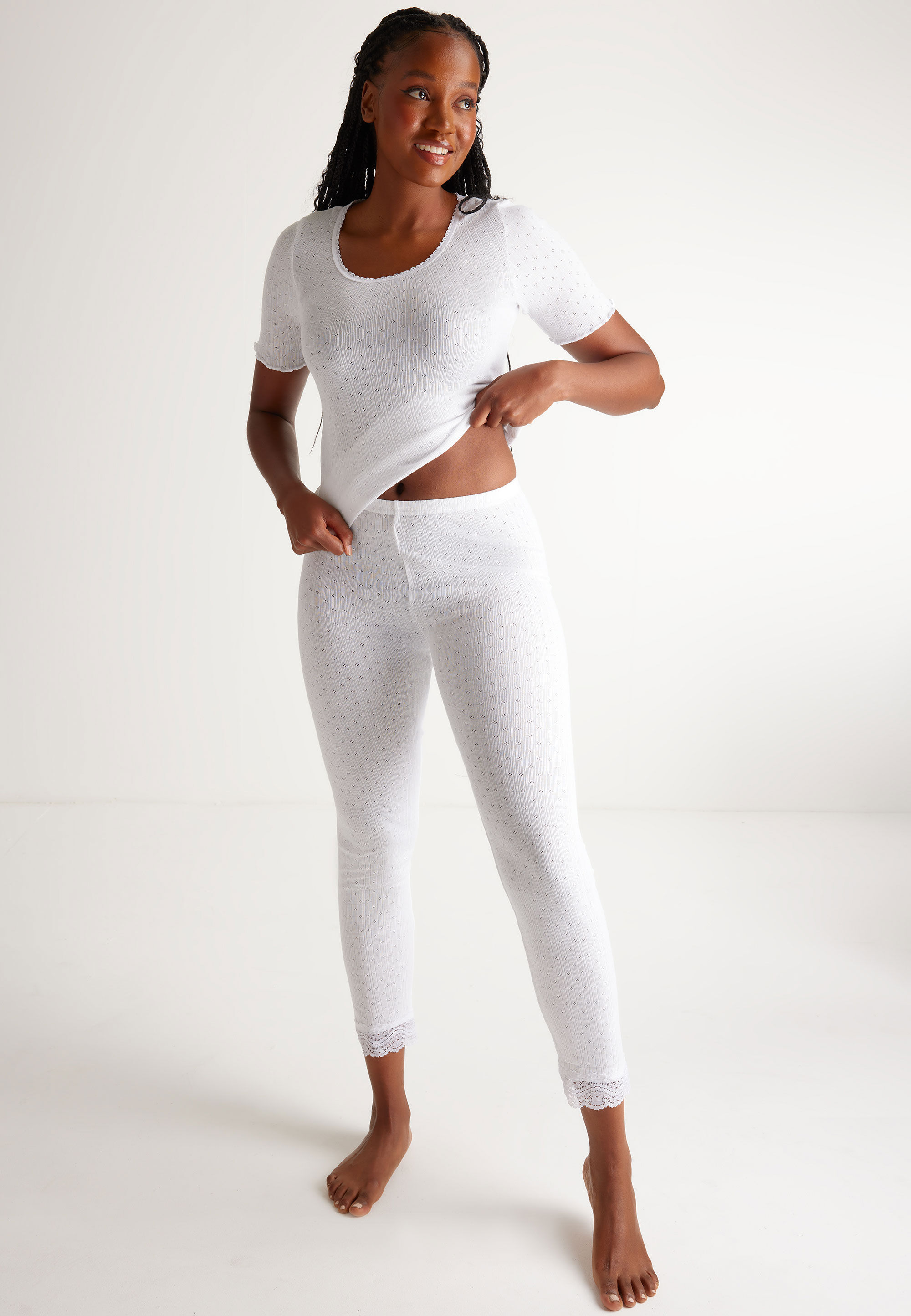 Womens Plain White Thermal Leggings