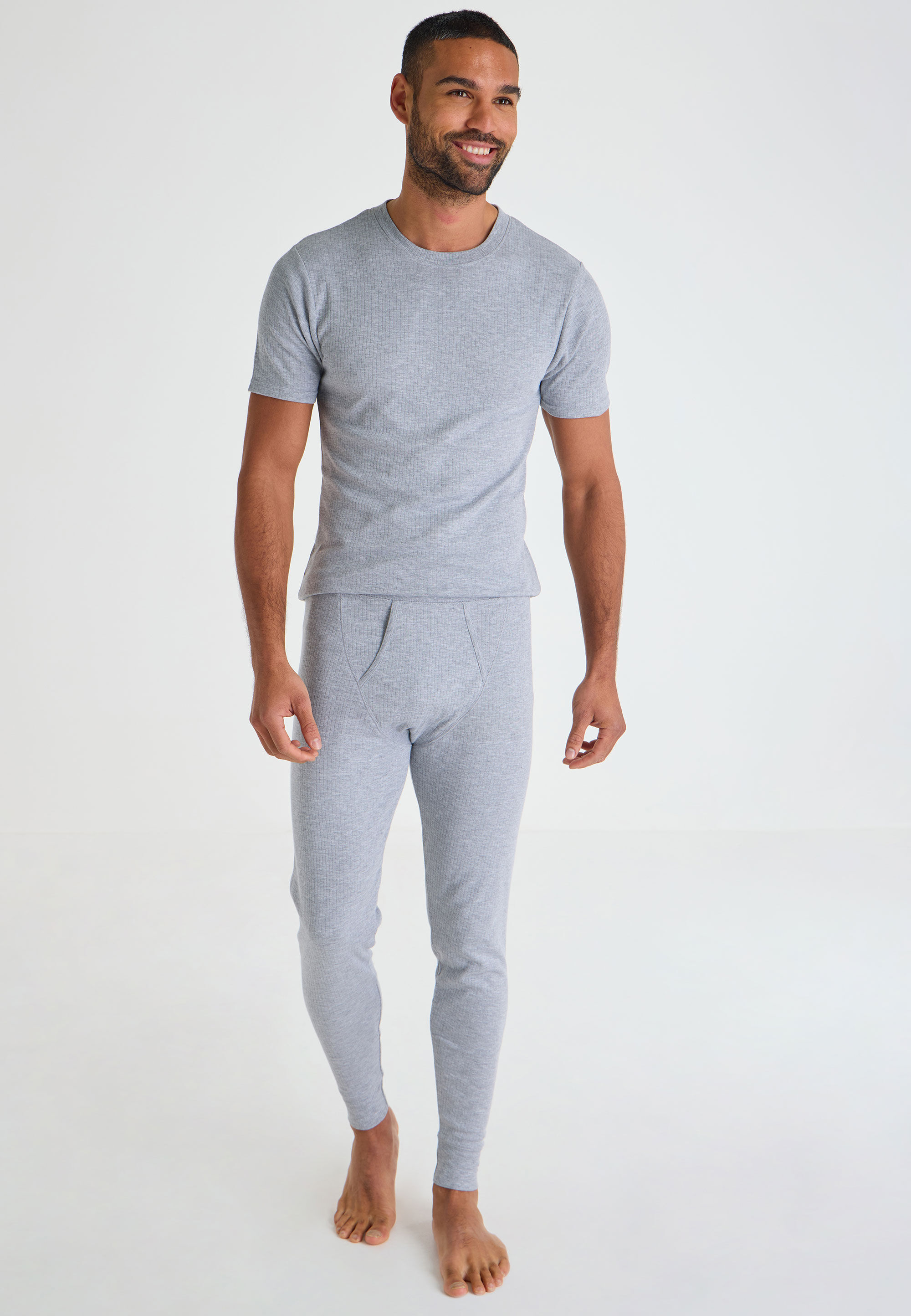 Mens Grey Medium Weight Thermal Long John Bottoms