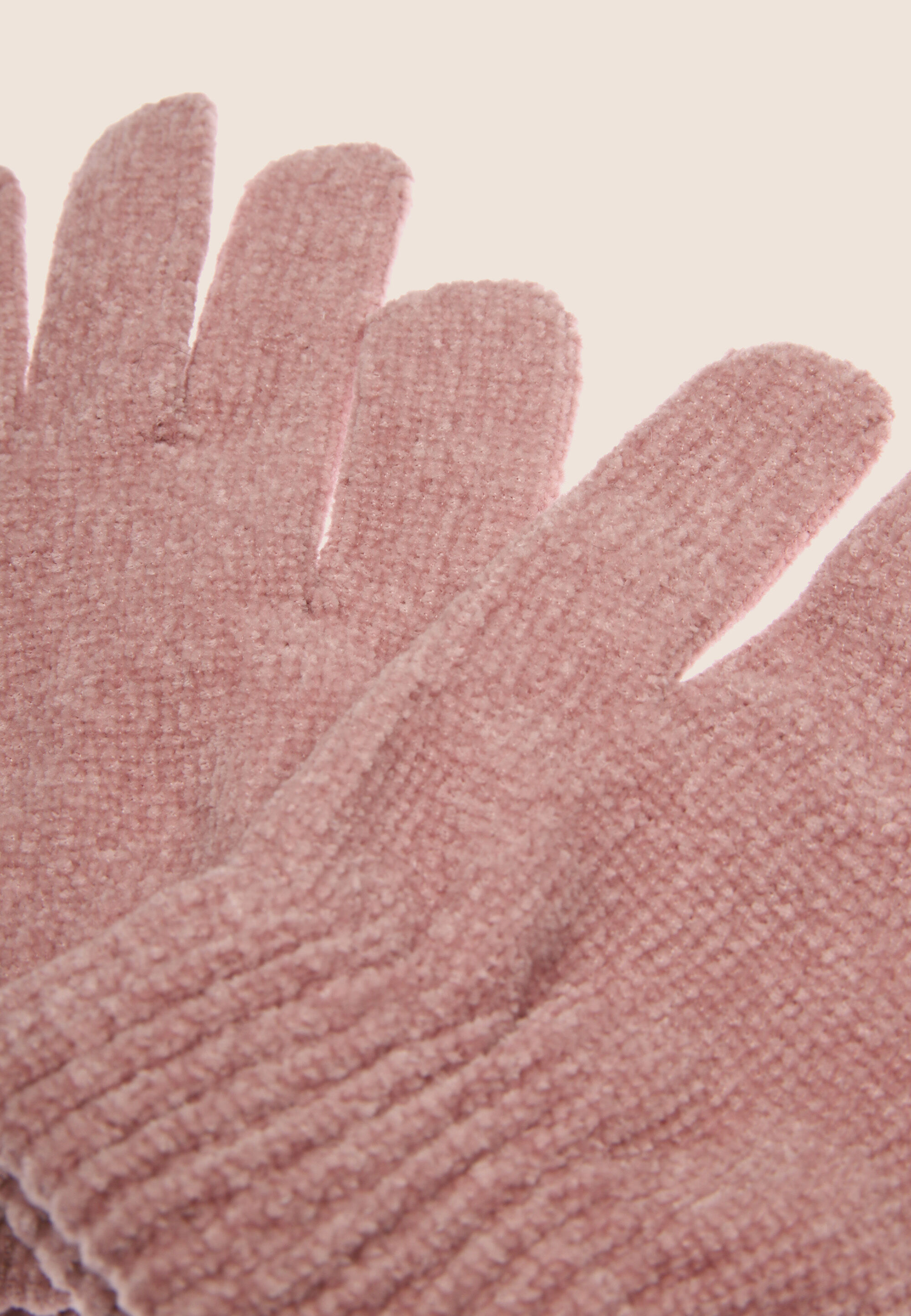 Womens Pink Chenille Gloves
