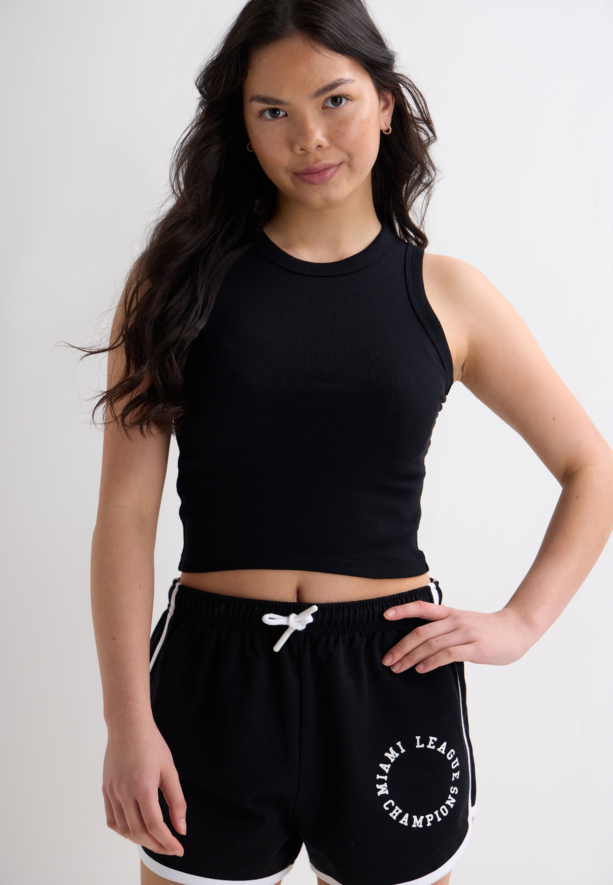 Older Girls Black & White Contrast Trim Miami Shorts