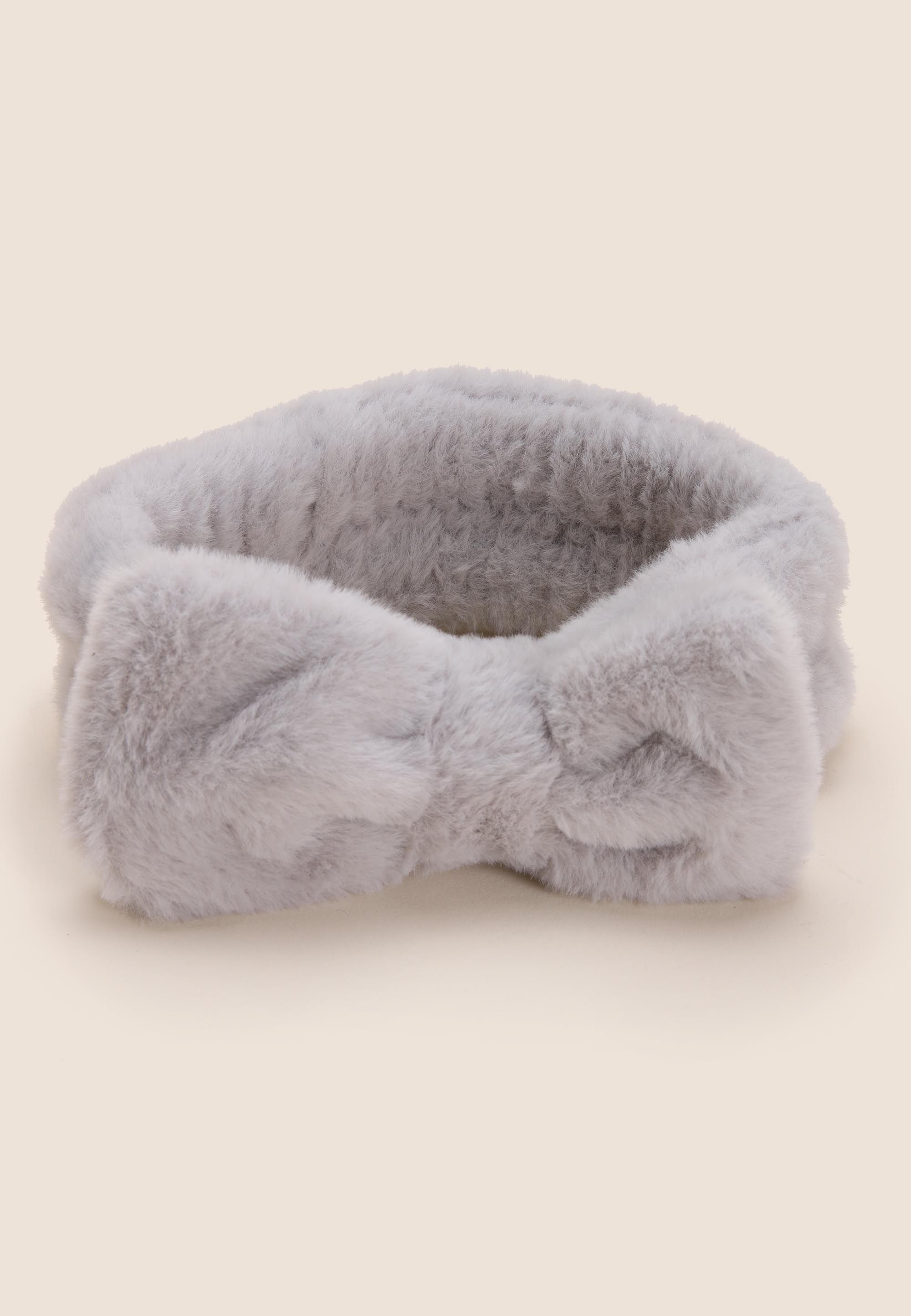Womens Grey Soft Stretchy Fluffy Bow Headband