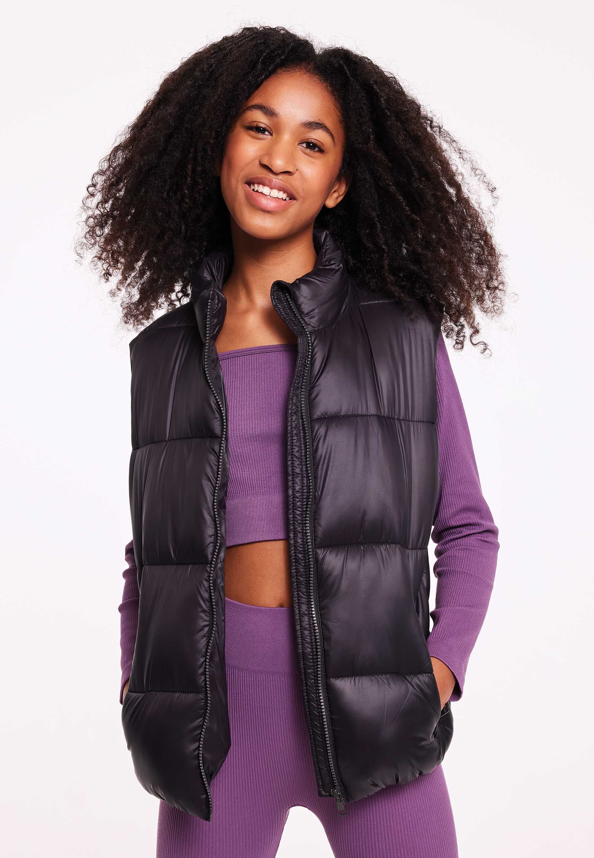 Older Girls Black Padded Sheen Finish Gilet