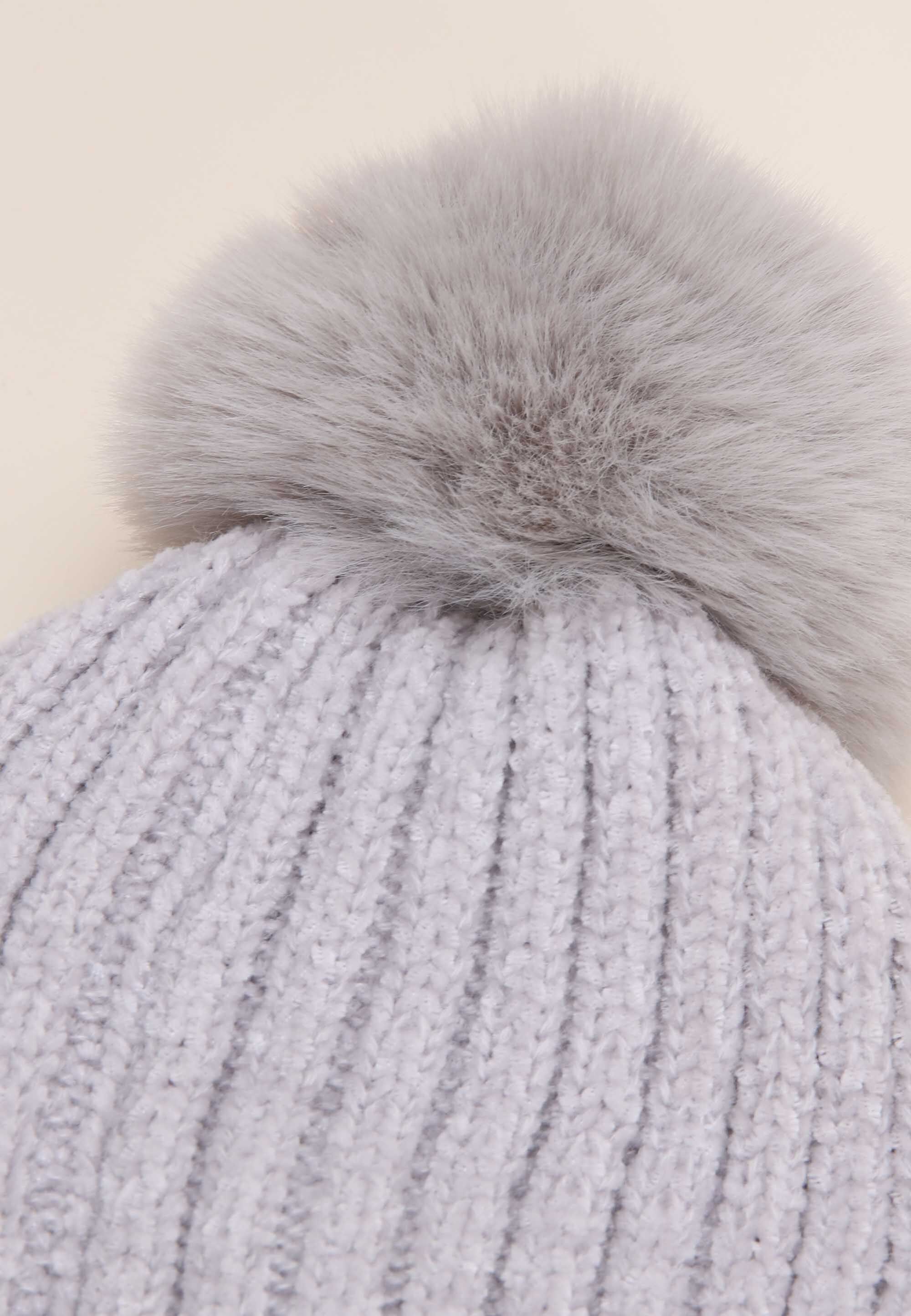 Womens Grey Knit Thinsulate Bobble Beanie Hat