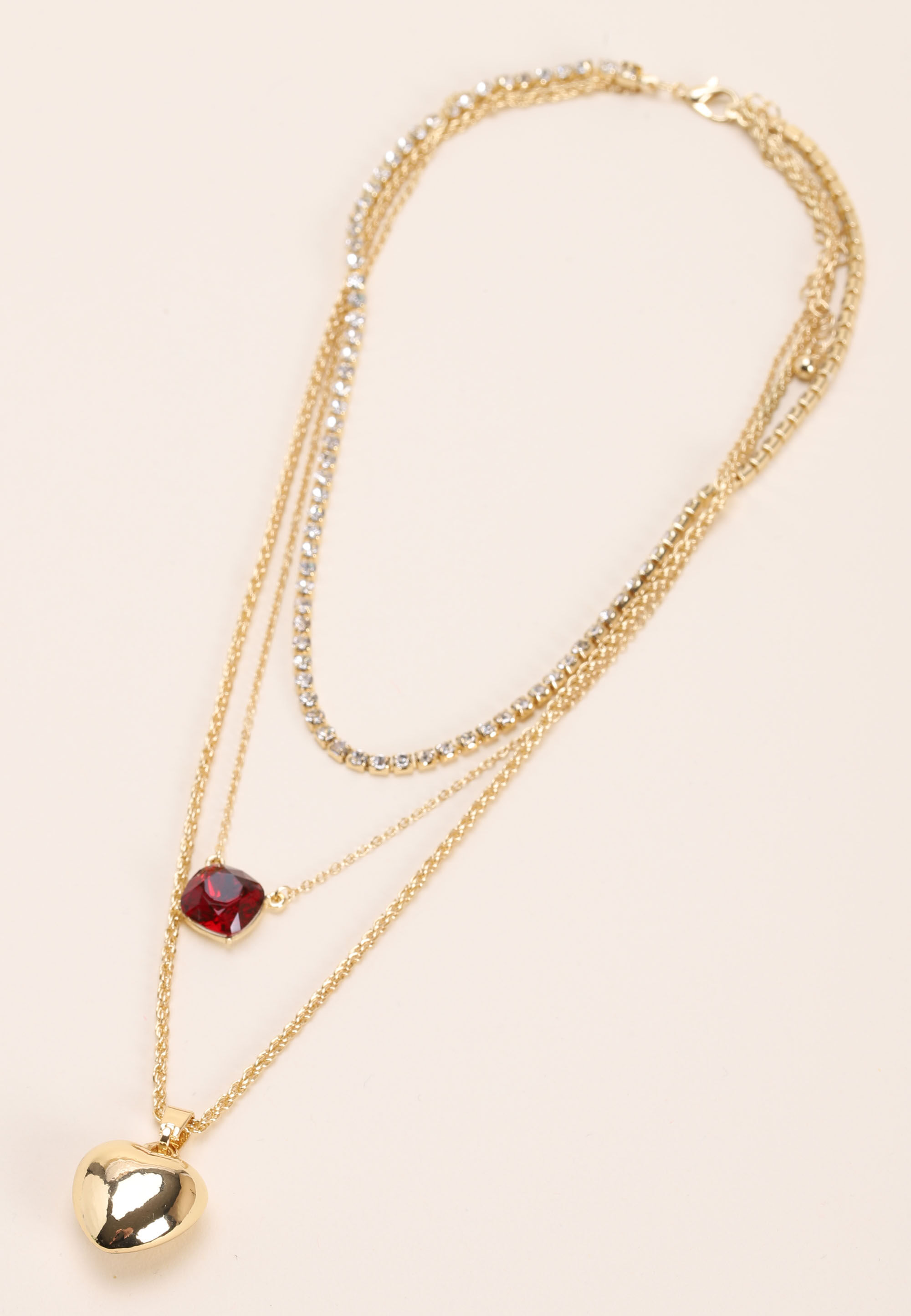 Womens Gold 3 Row Sparkle Gem Necklace