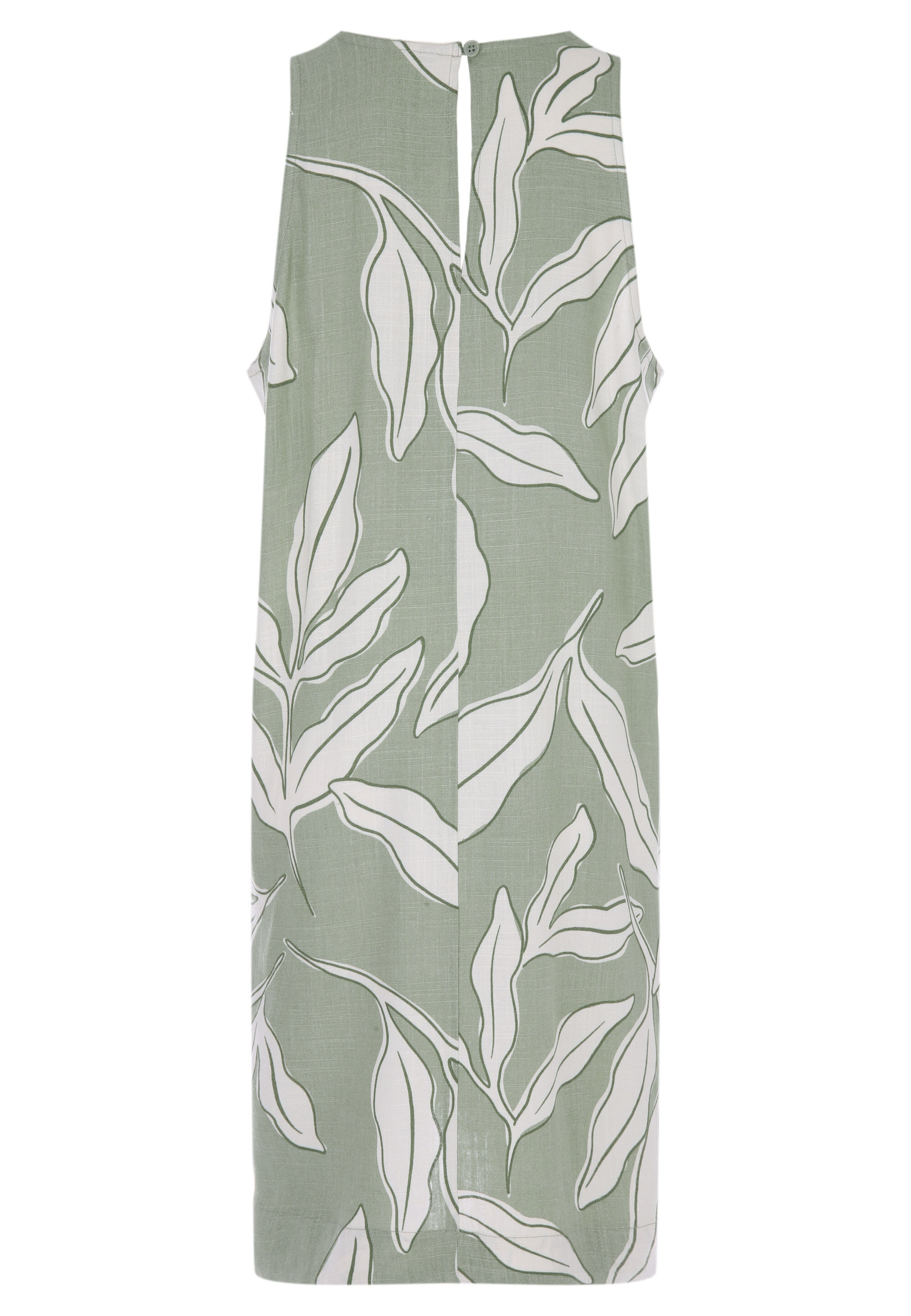 Womens Green Leaf Print Linen Blend Shift Dress