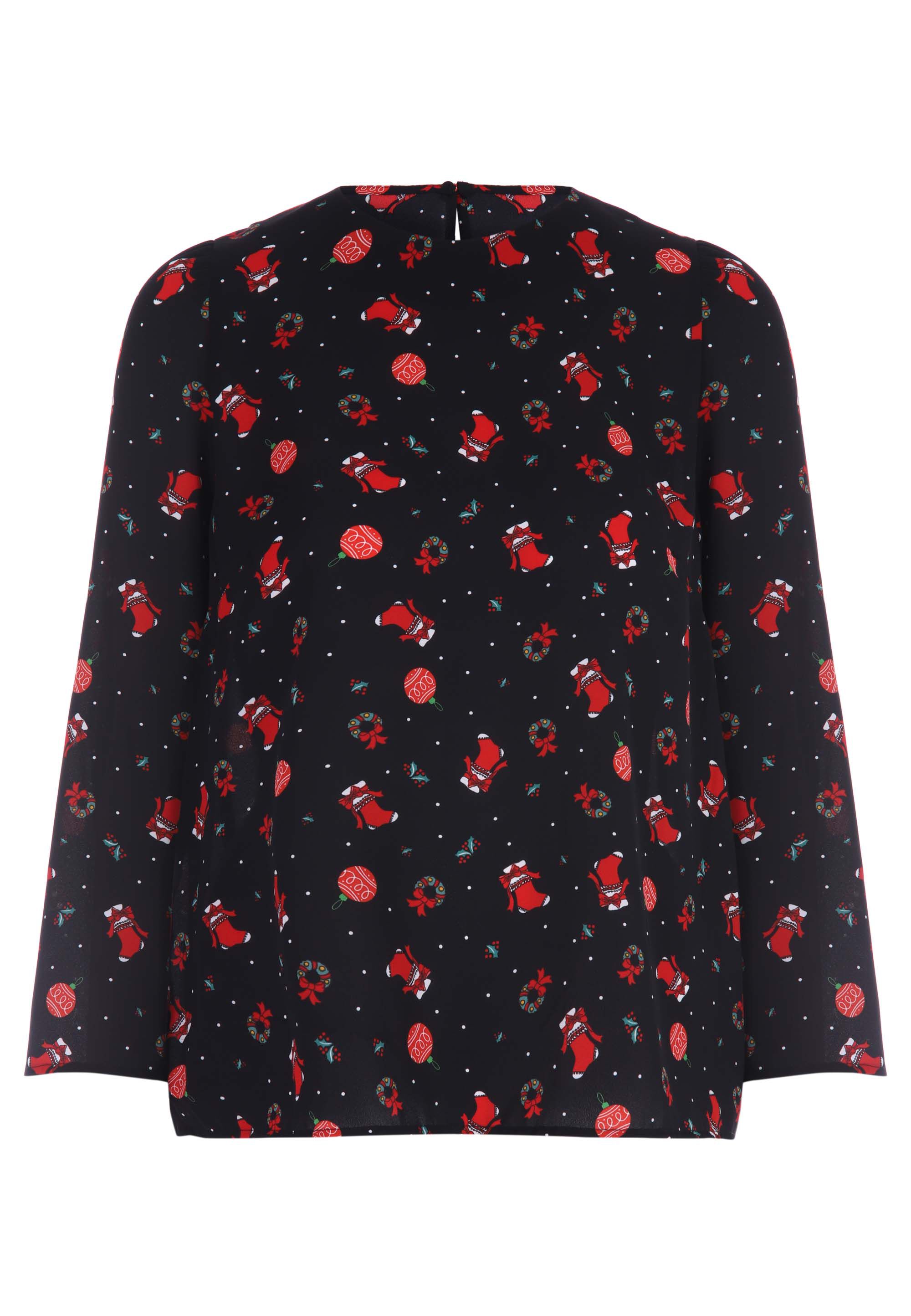 Womens Black & Red Christmas Stocking Long Sleeve Top