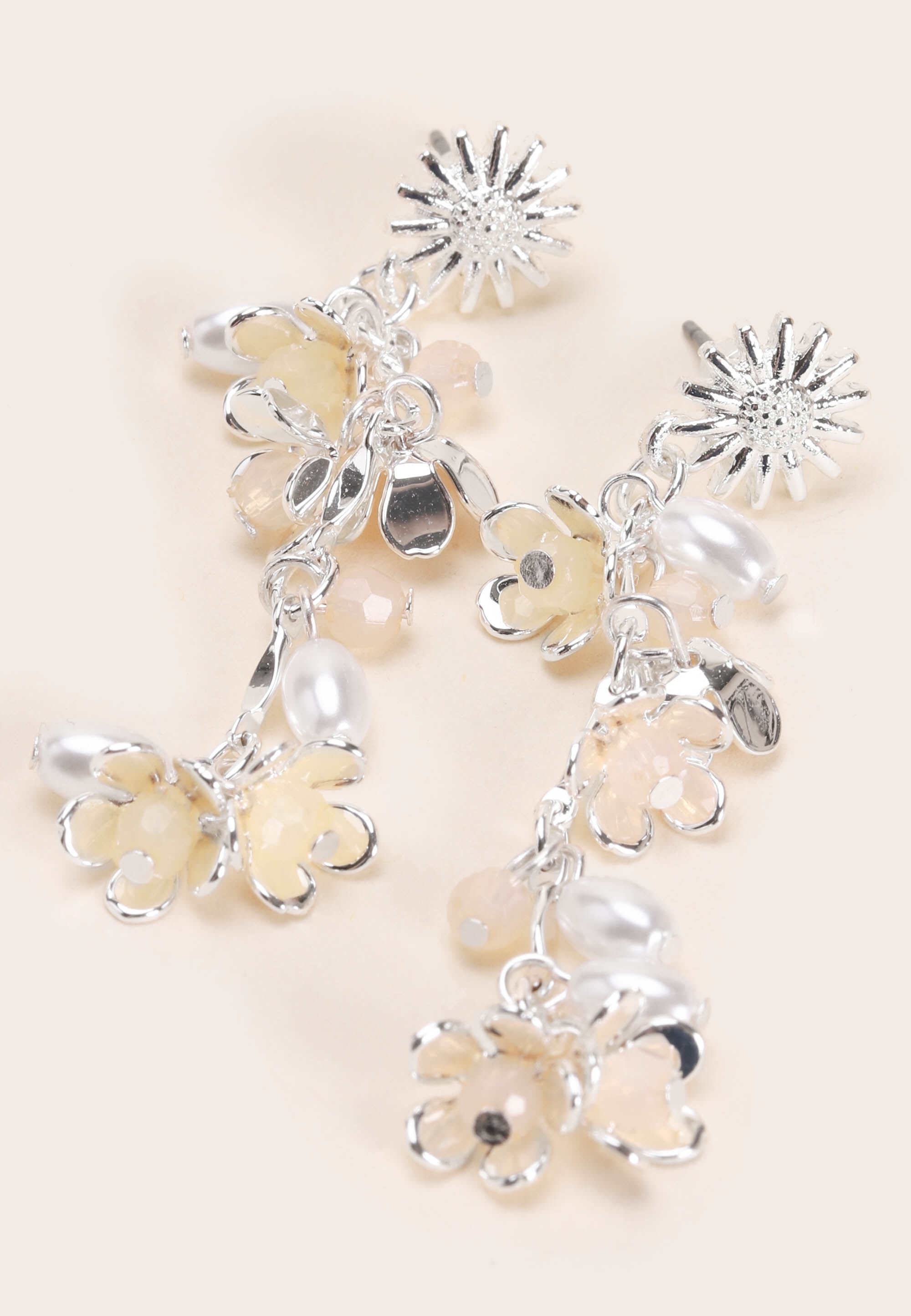 Womens Silver Delicate Flower Drop Earrings