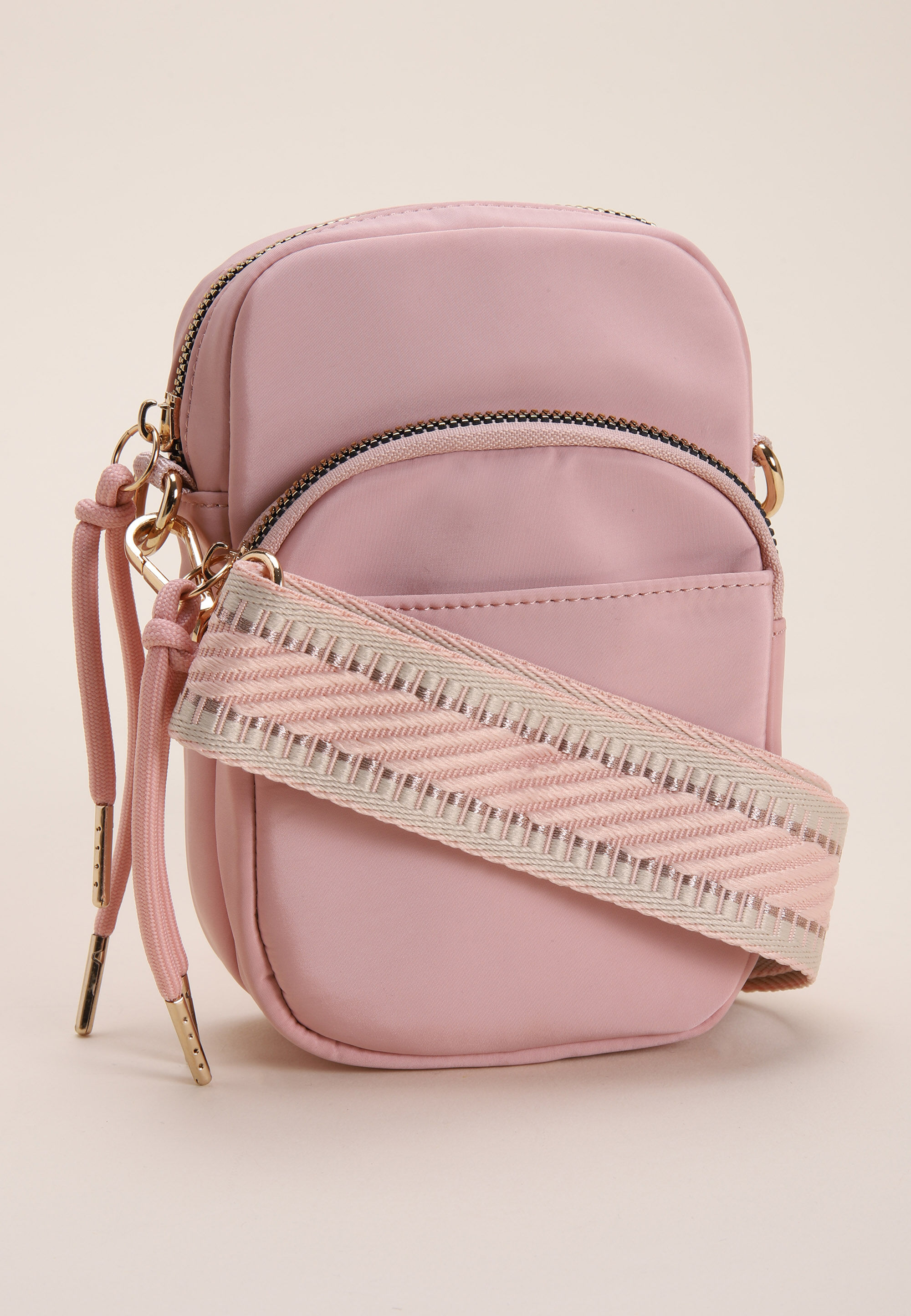 Womens Pink Nylon Strap Cross Body Phone Holder