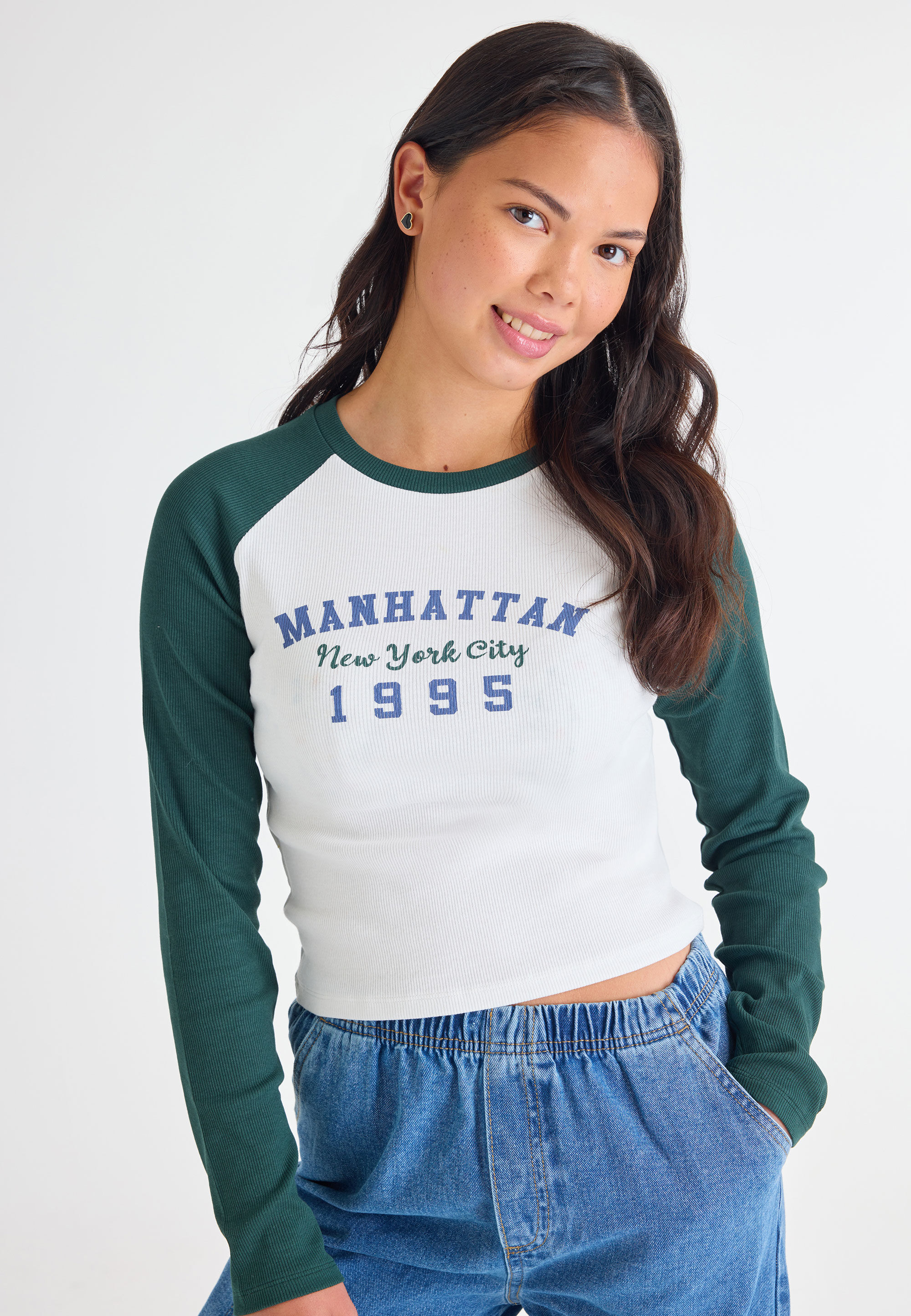 Older Girls Stone Ribbed Raglan Top