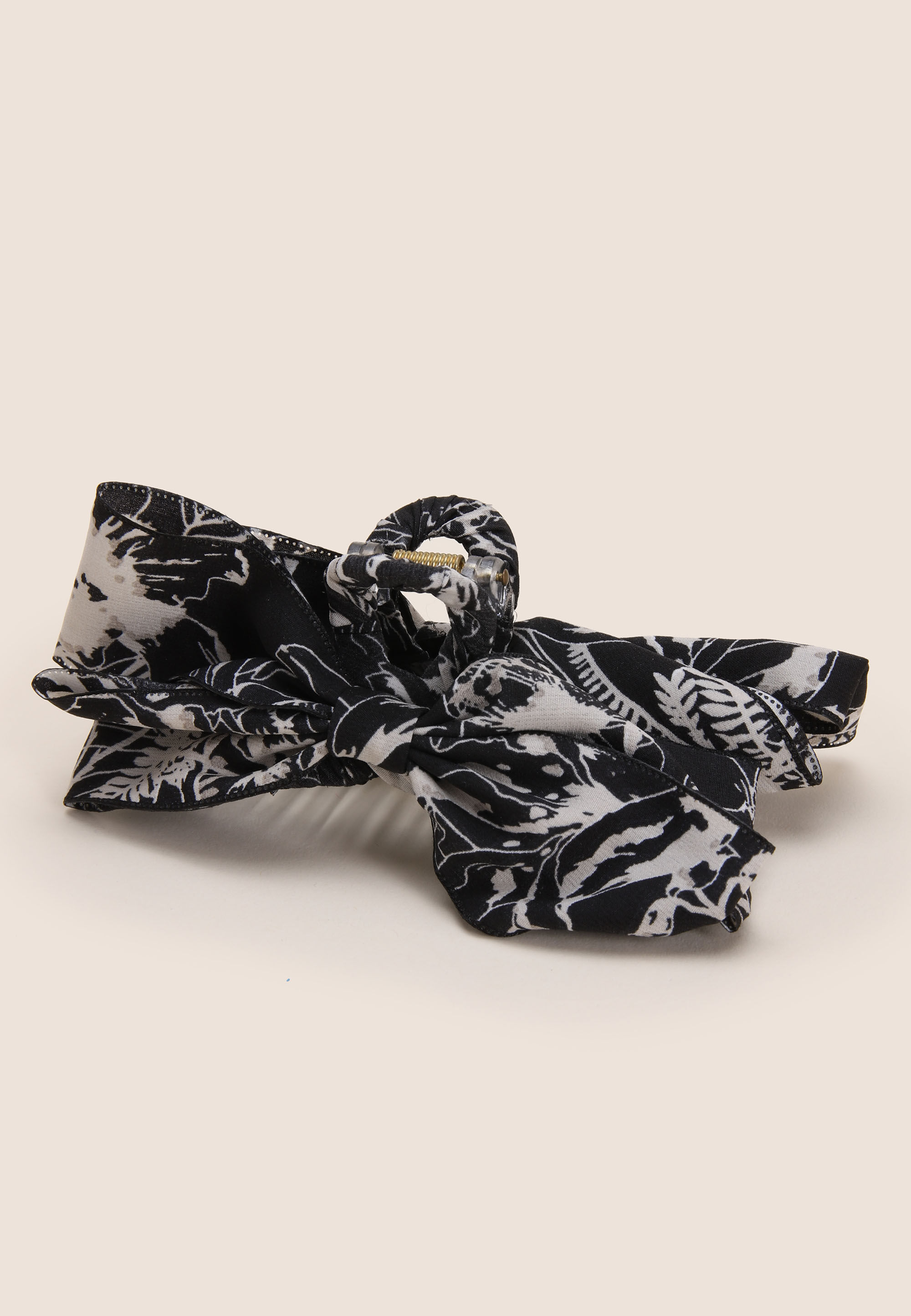 Womens Black Printed Fabric Bow Hair Claw Clip