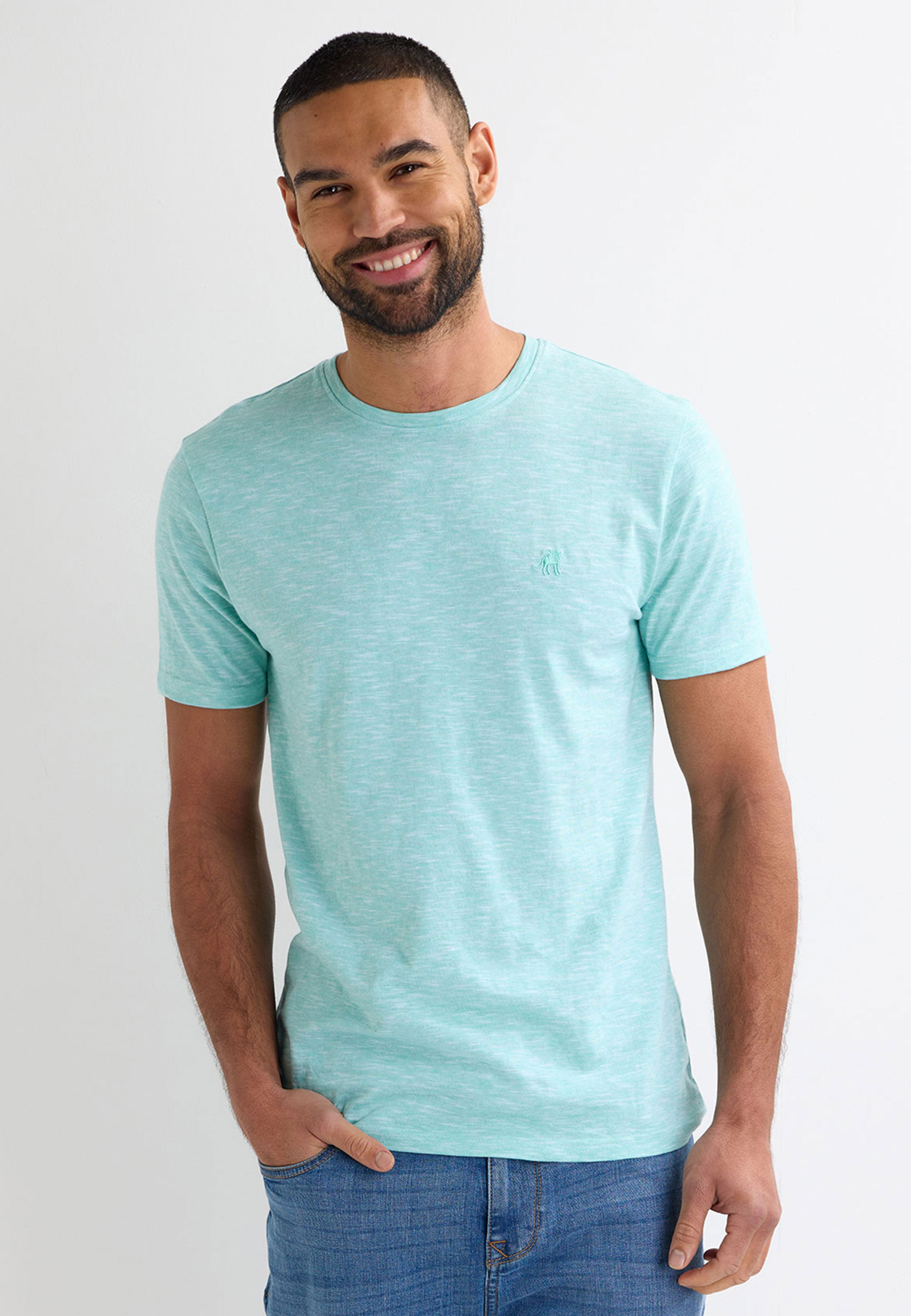 Mens Green Textured Short Sleeve T-Shirt