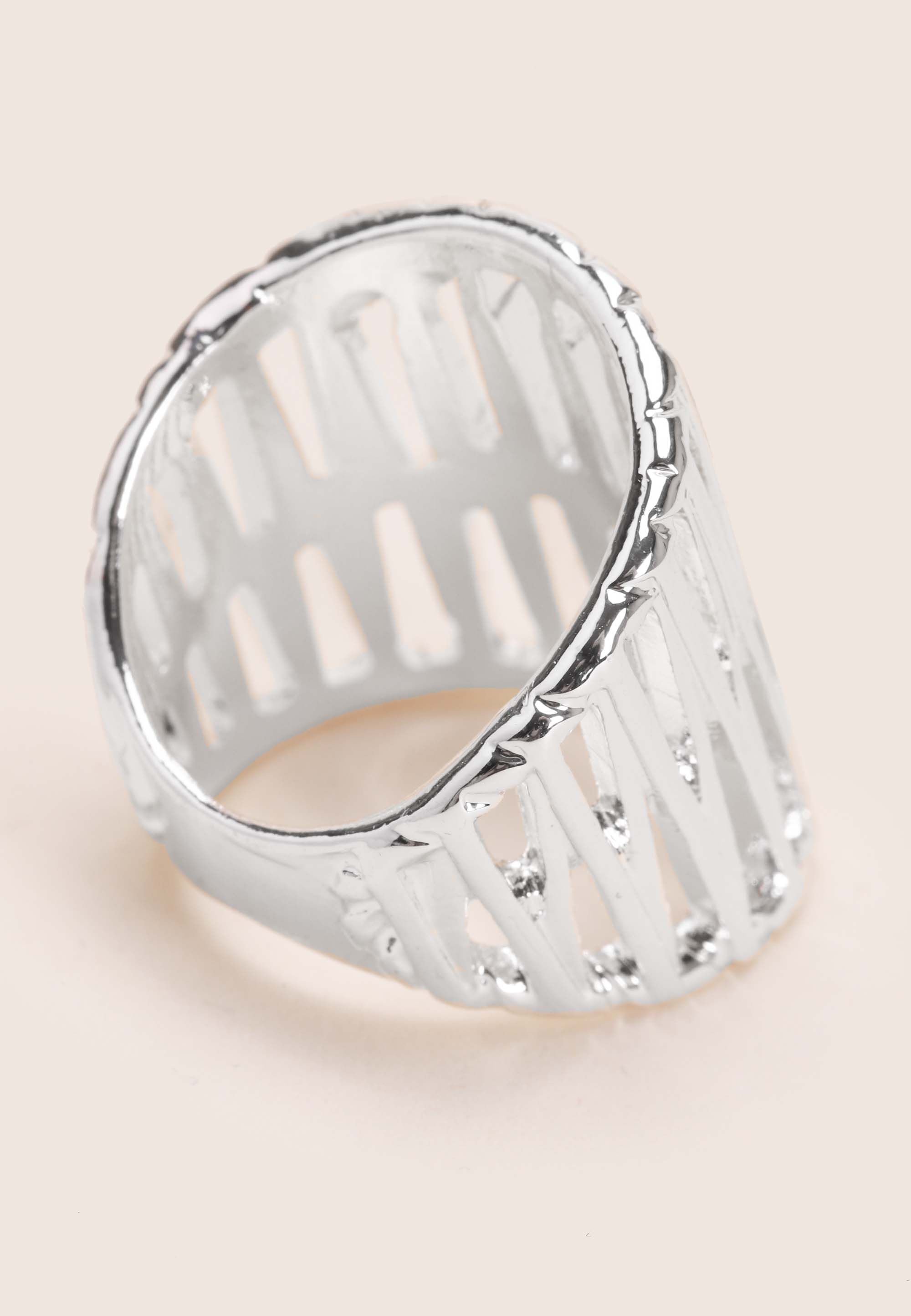 Womens Silver Boho Zig Zag Cuff Ring
