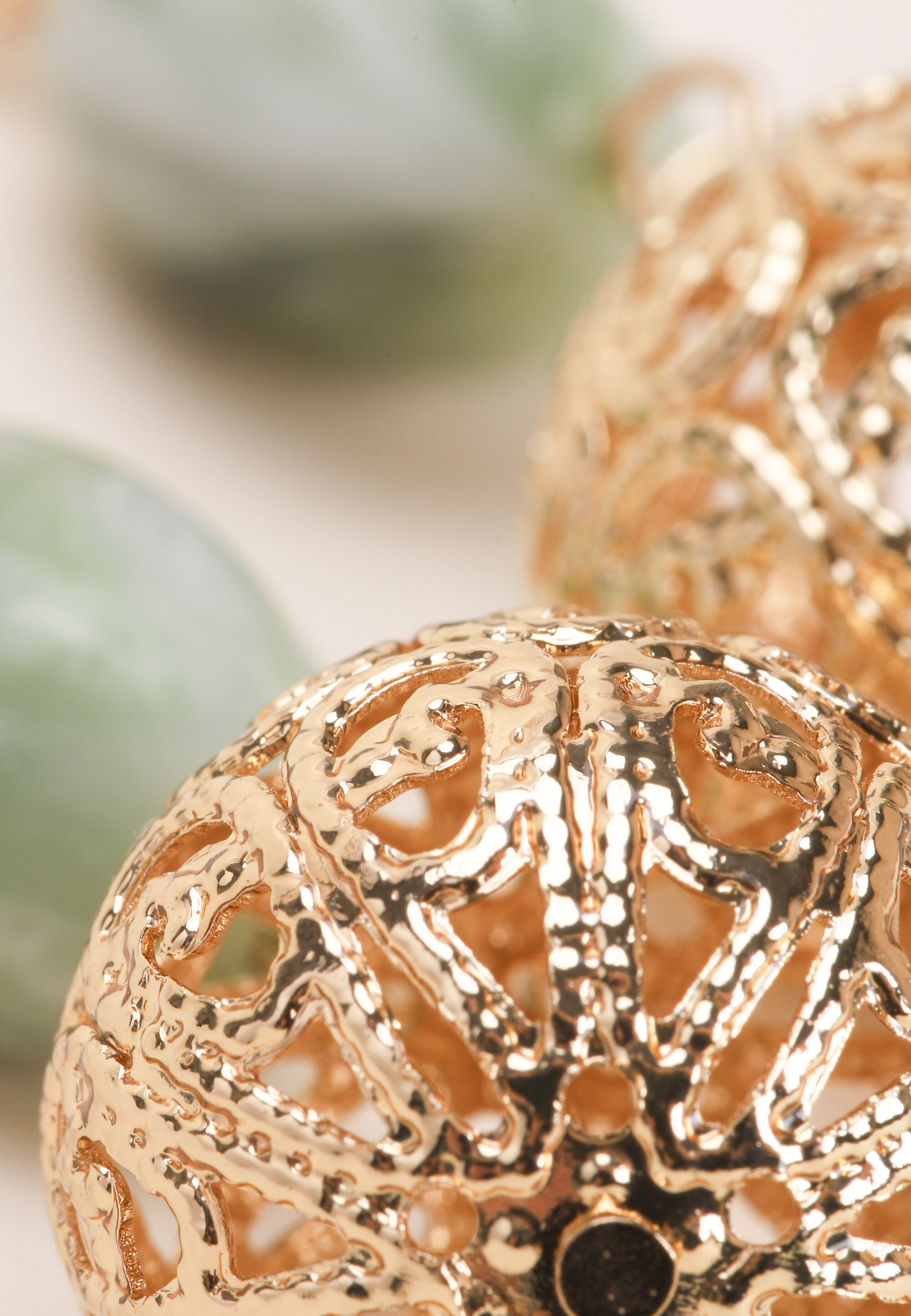 Womens Sage & Gold Filigree Bead Drop Earrings