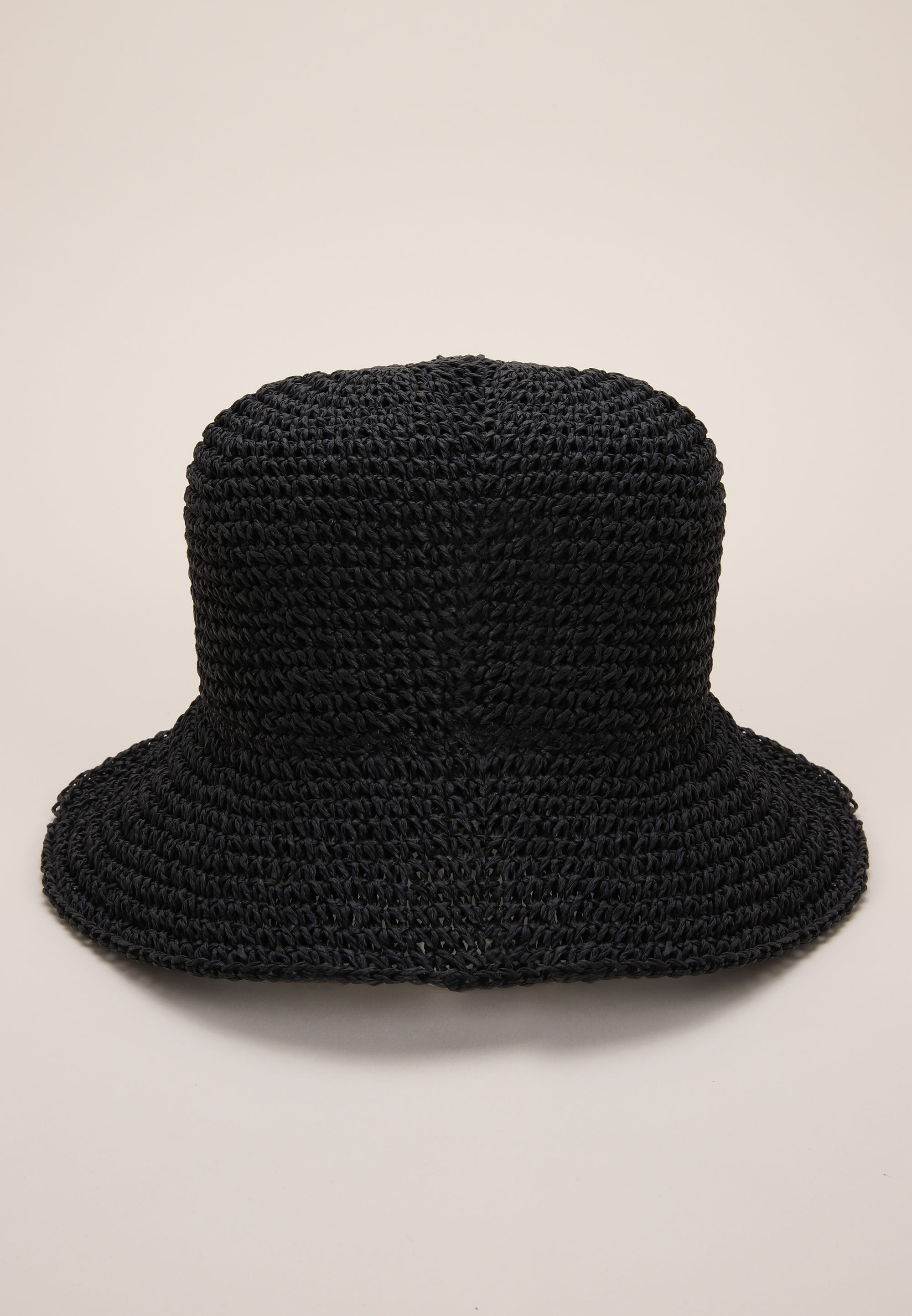 Womens Black Straw Bucket Hat