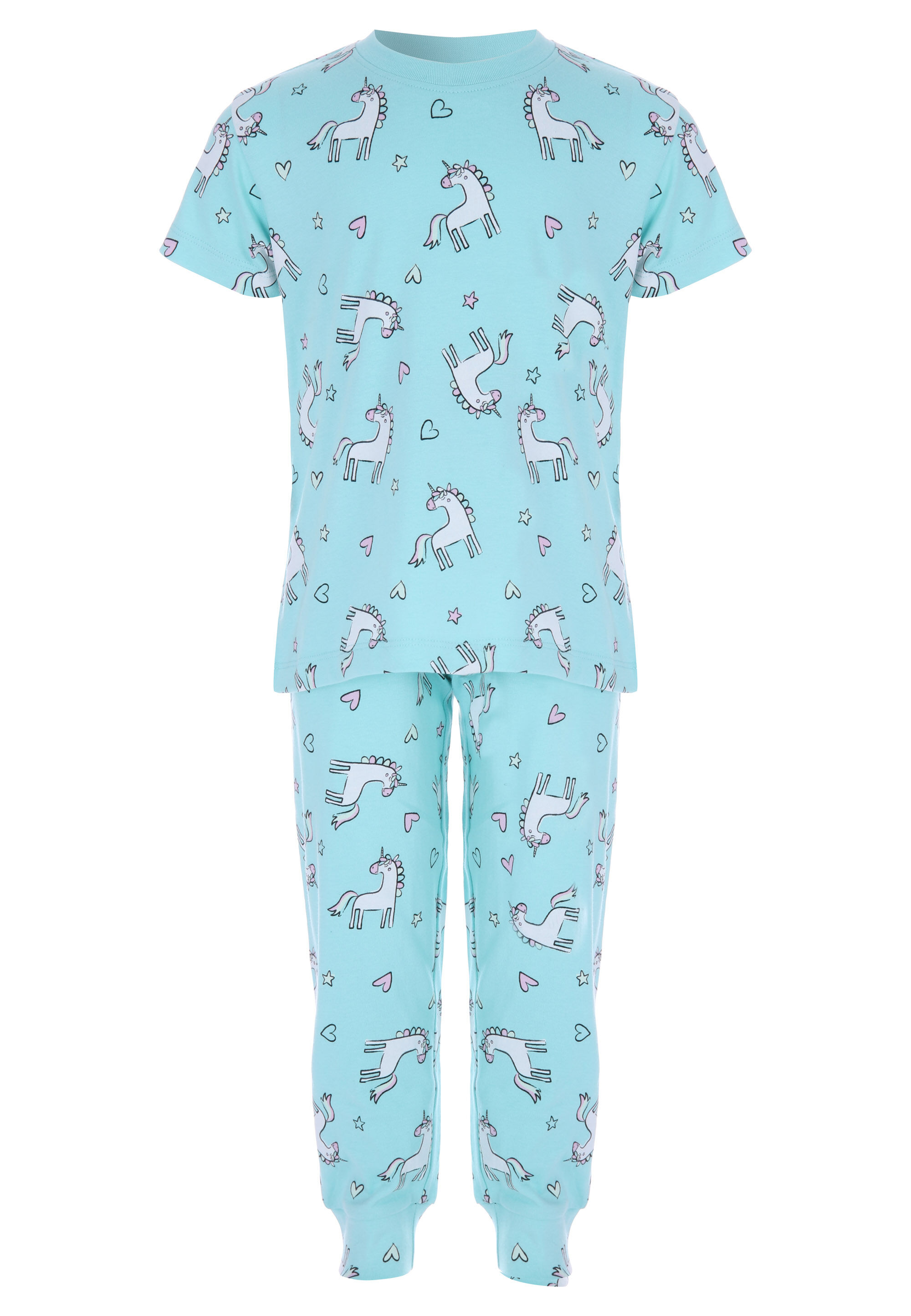Younger Girls Mint Unicorn Print Pyjama Set