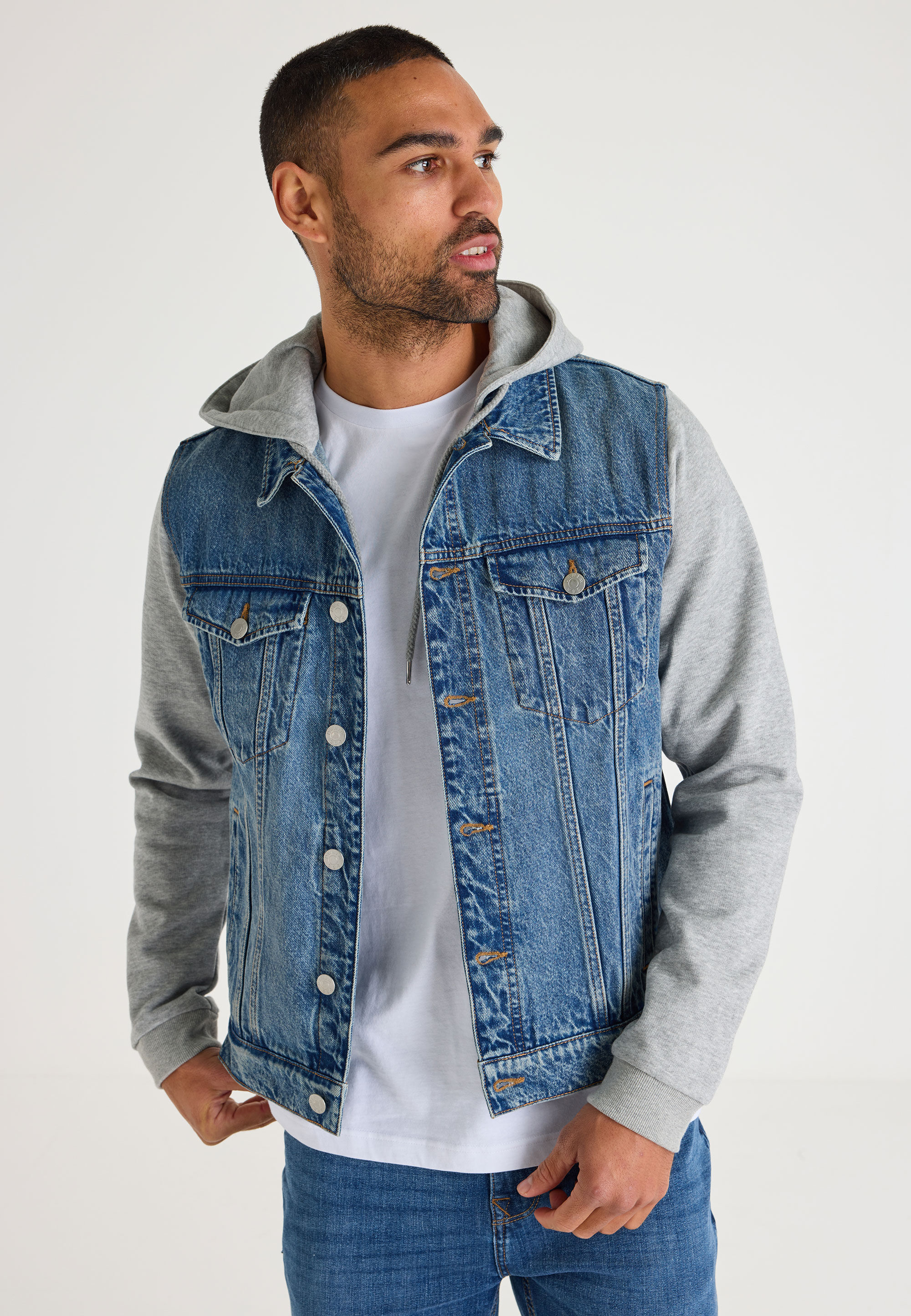 Mens Blue & Grey Denim Hybrid Jacket