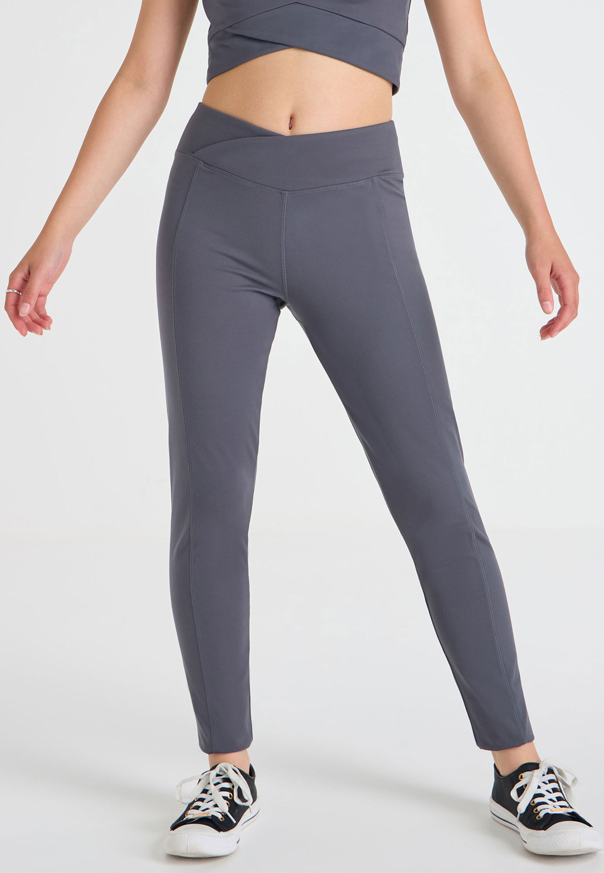 Older Girls Grey Active Wrap Waist Leggings