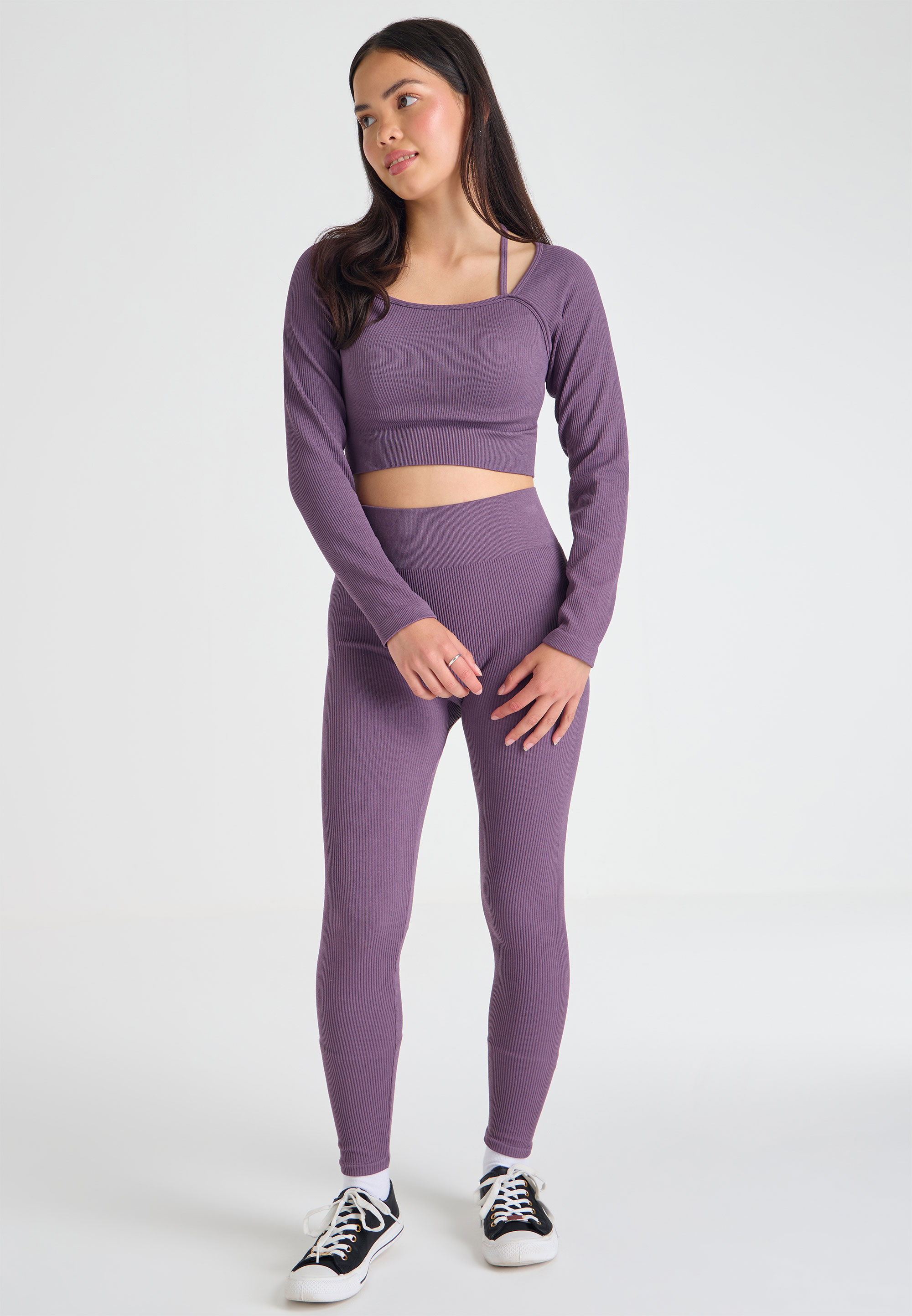 Older Girls Plum 2-in-1 Seamless Top