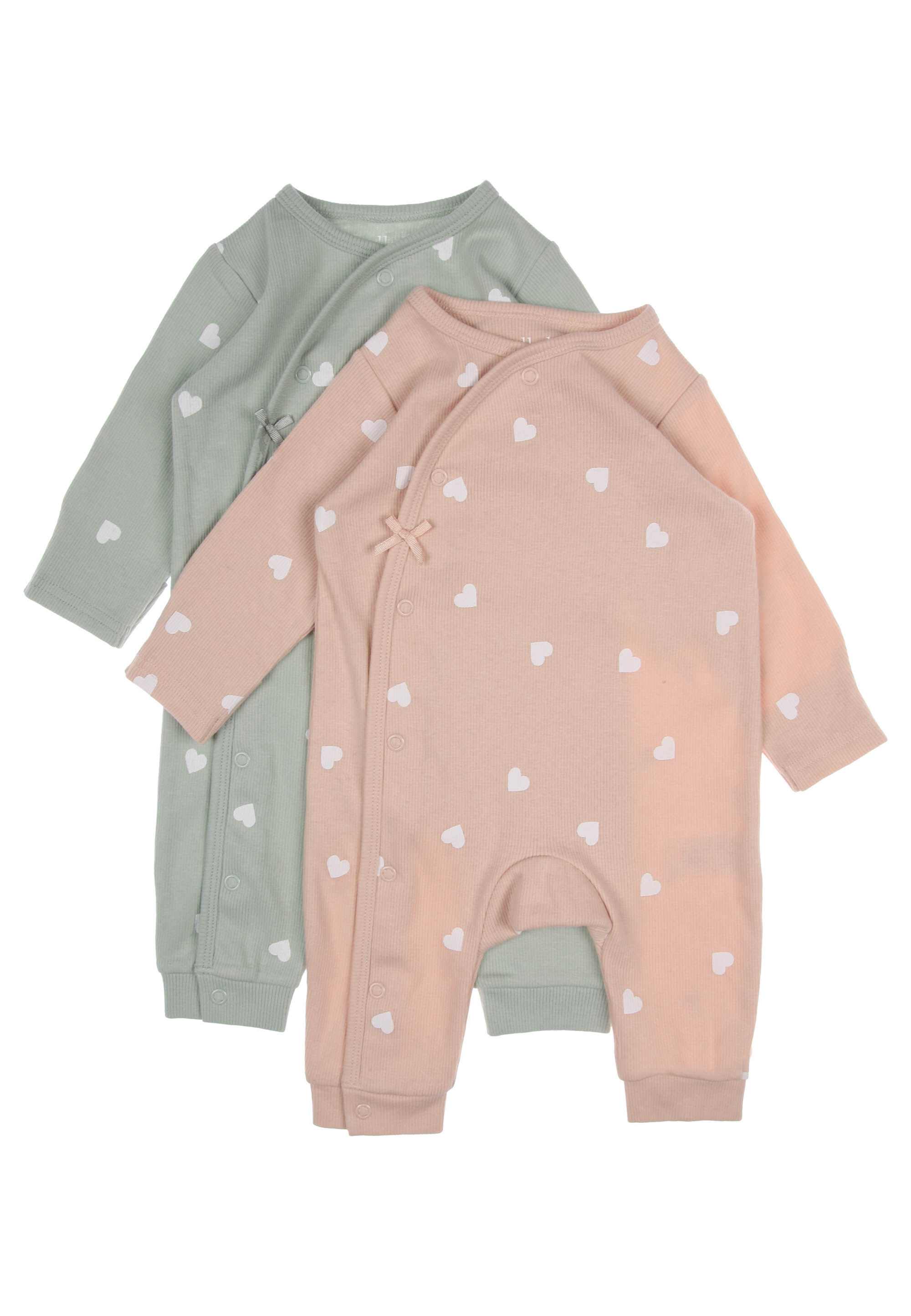 Baby Girls 2pk Pink & Sage Heart Ribbed Sleepsuits