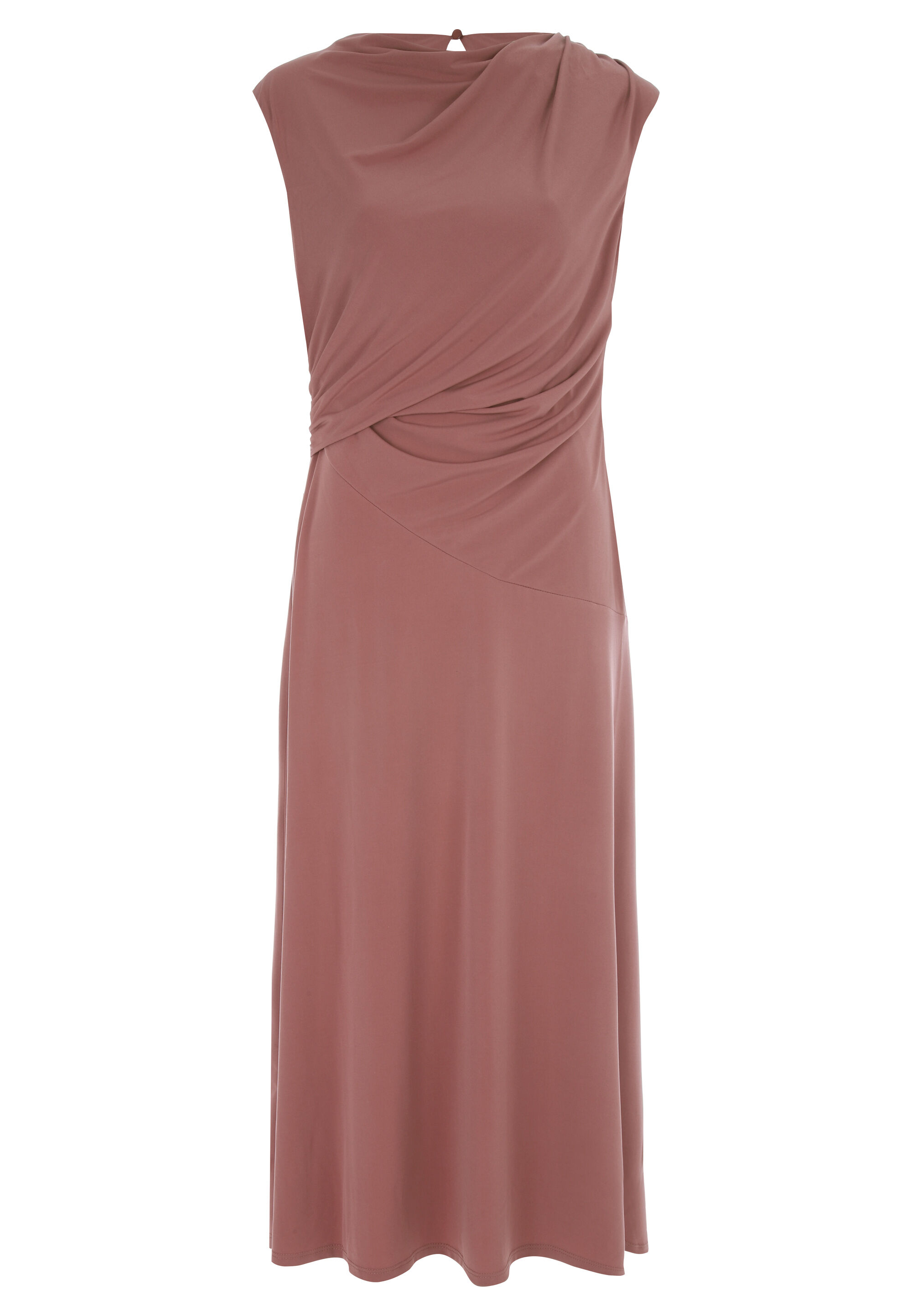 Womens Pink Asymmetrical Drape Midi Dress