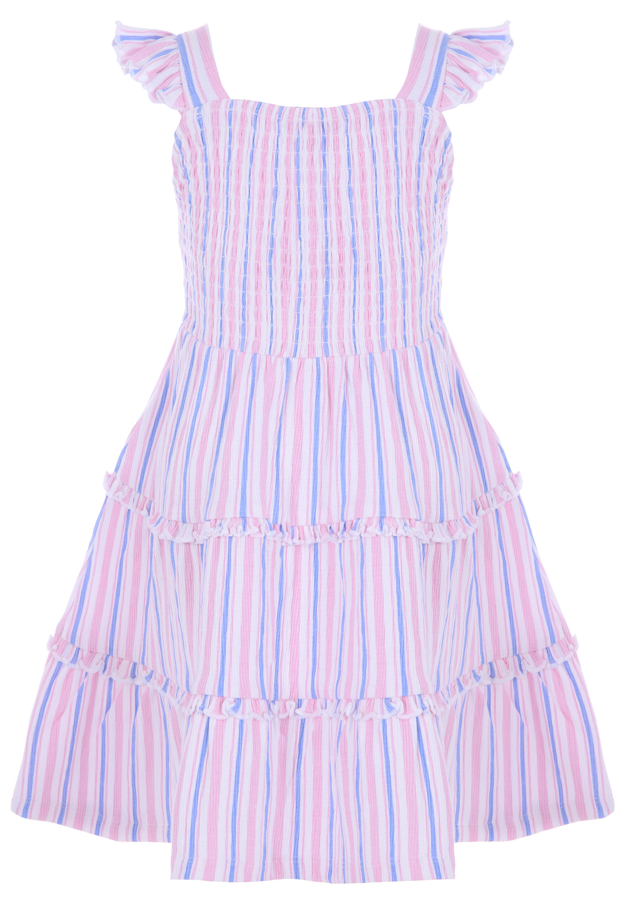 Younger Girls Pink Stripe Crinkle Tired Dress