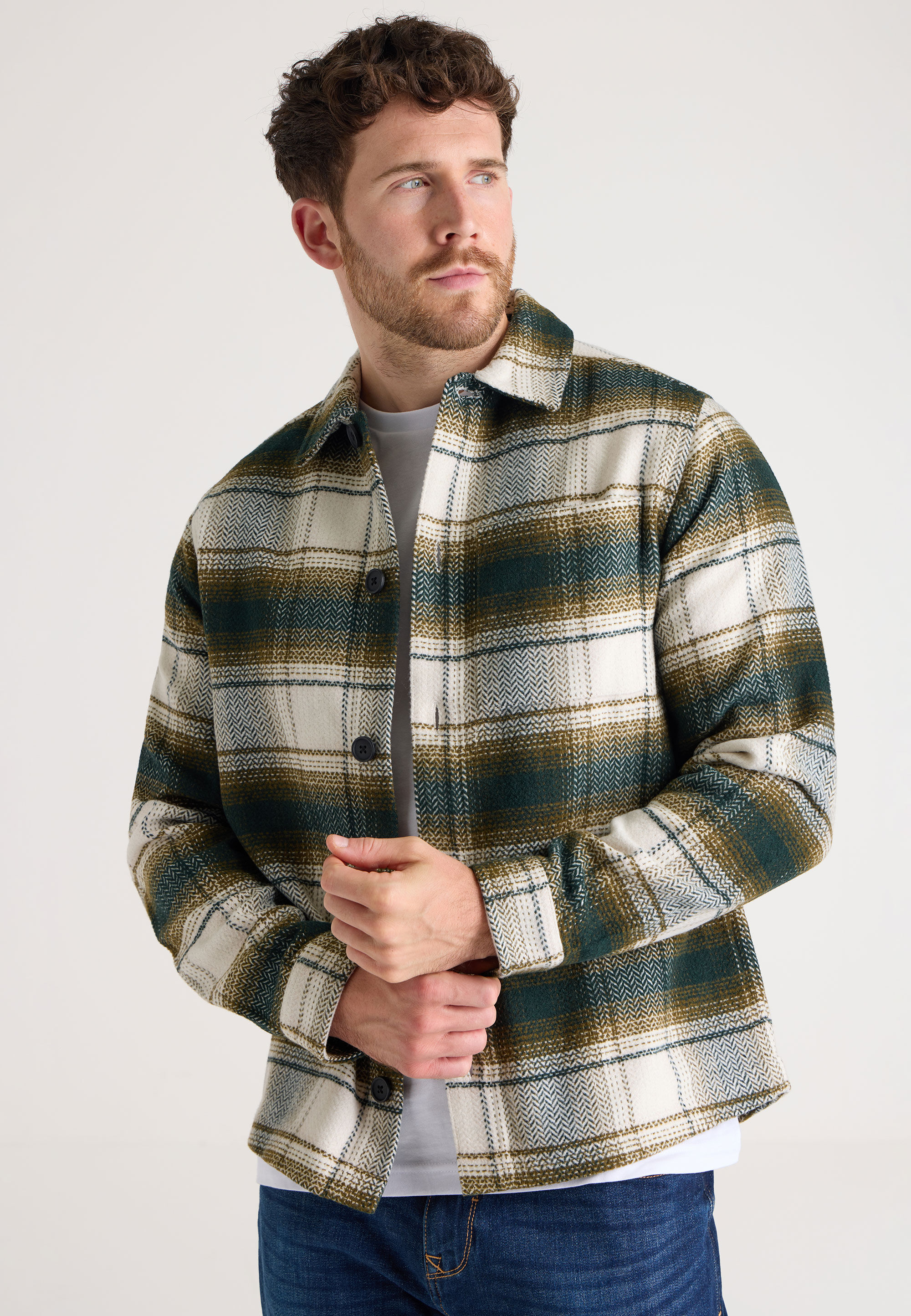 Mens Grey Check Shirt Jacket