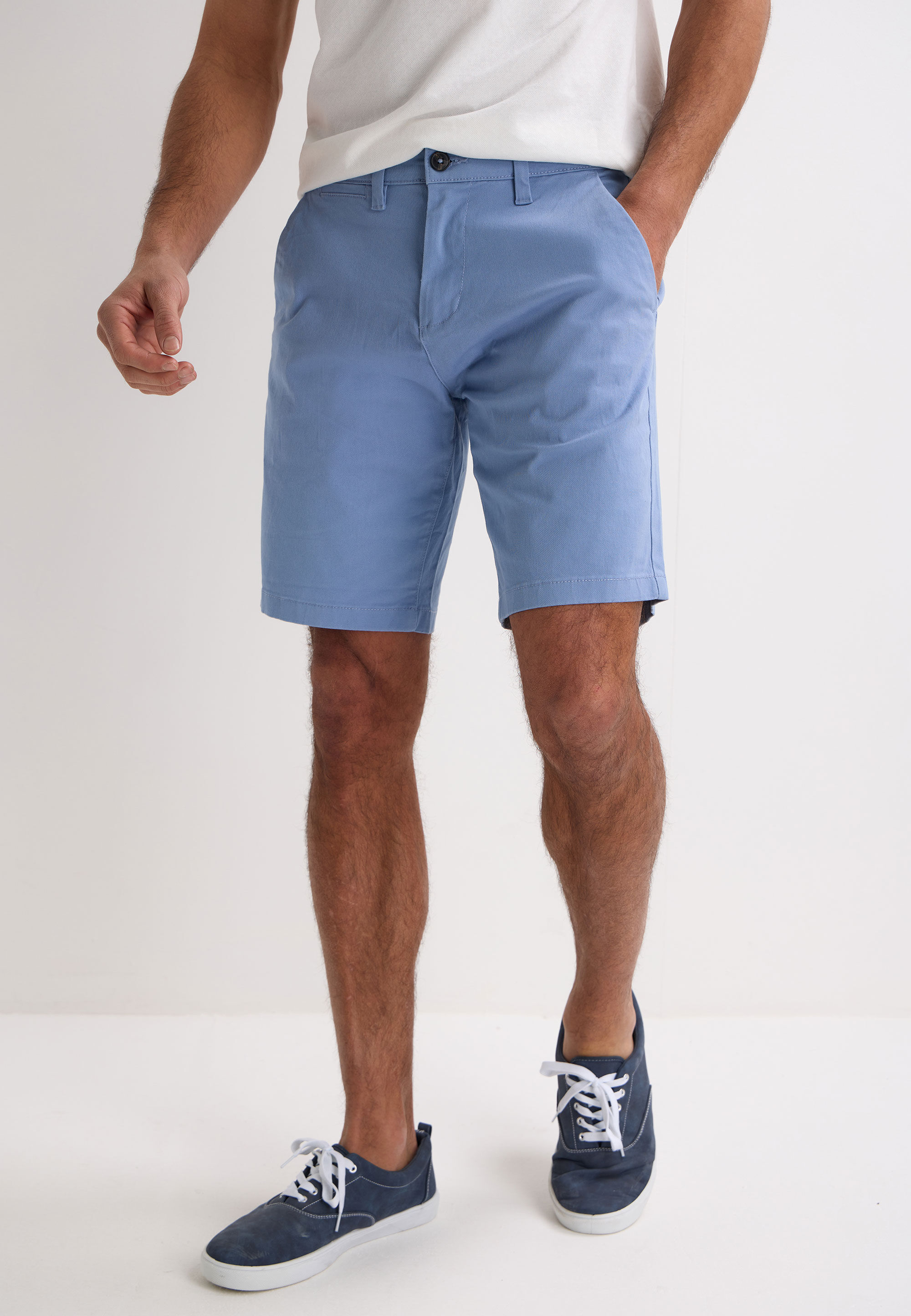 Mens Mid Blue Plain Chino Shorts