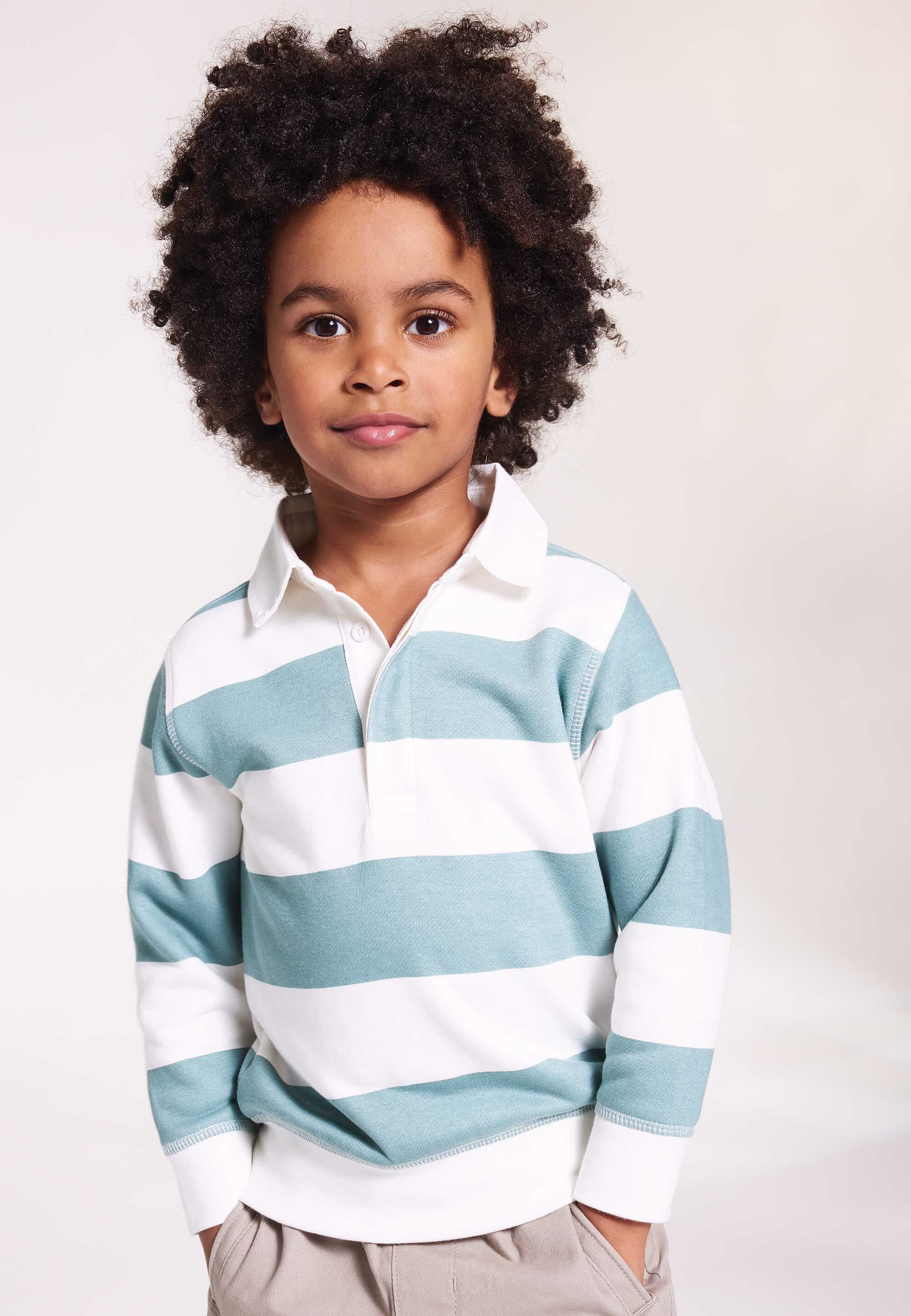 Younger Boys Khaki Stripe Rugby Polo T-Shirt