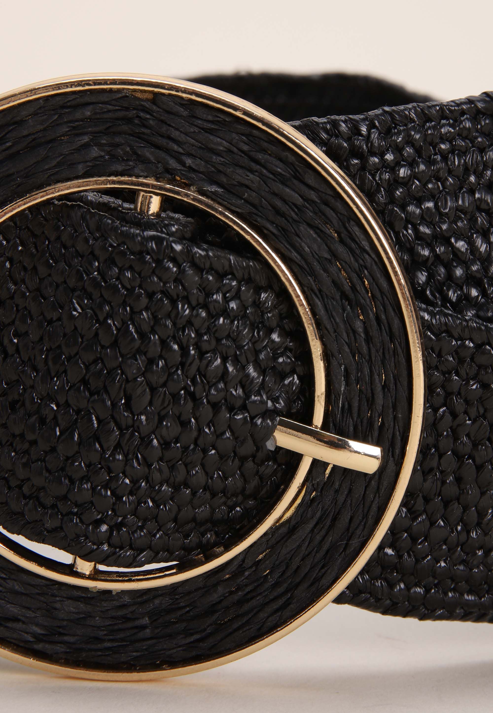 Womens Black Woven Stretch Buckle Belt