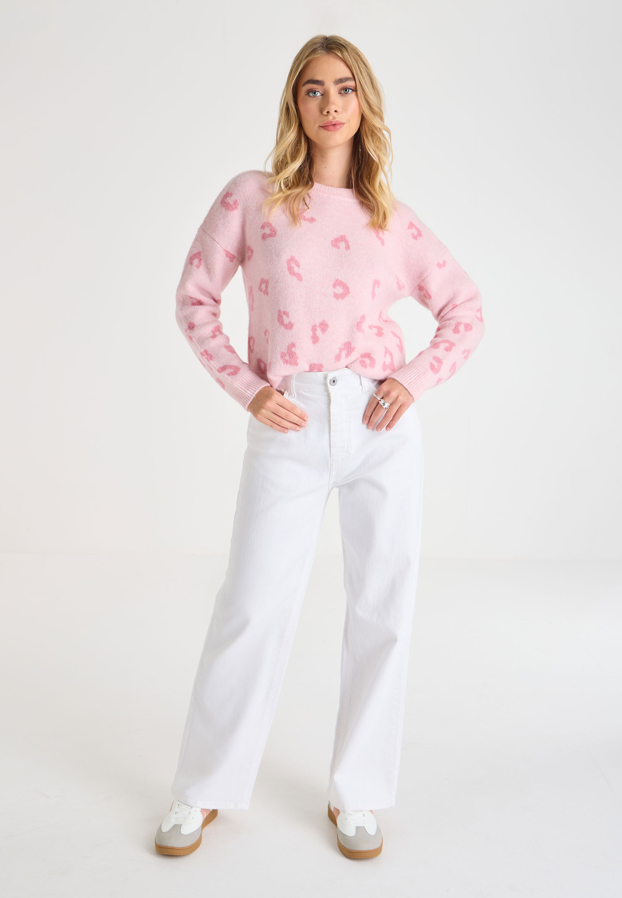 Womens Pink Animal Print Lurex Jumper