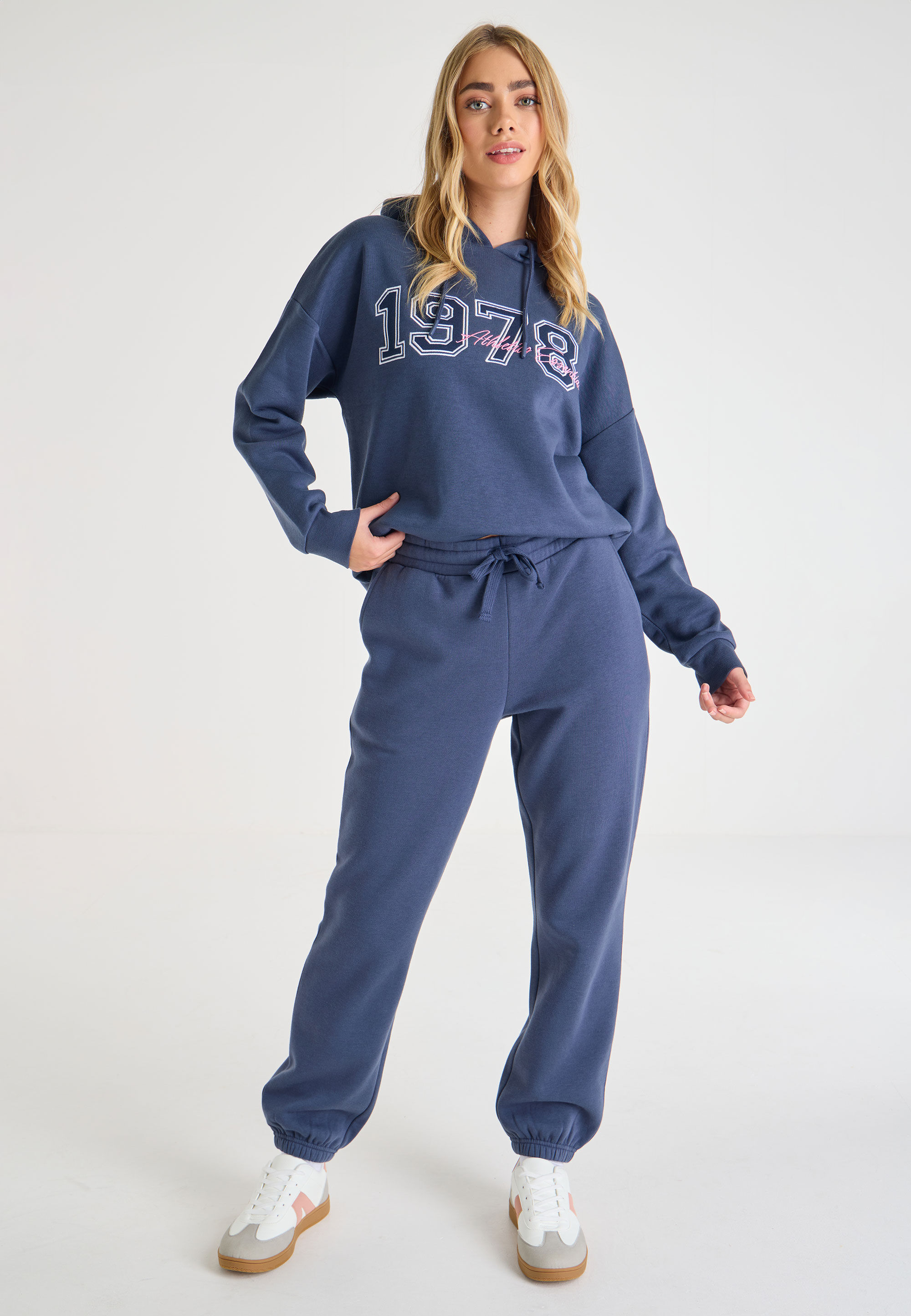 Womens Navy Plain Cuffed Joggers