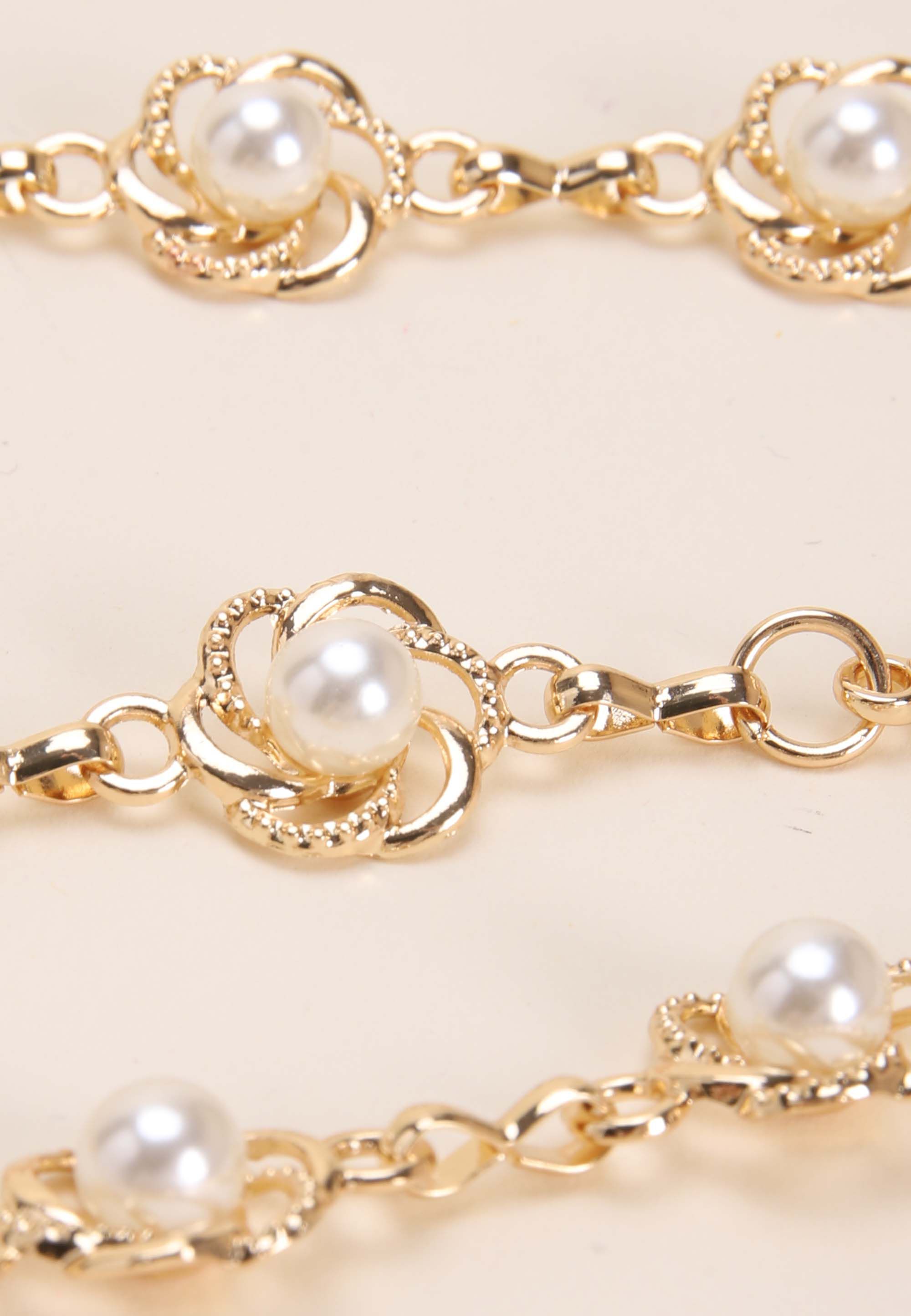 Womens Gold Flower & Pearl Chain Belt