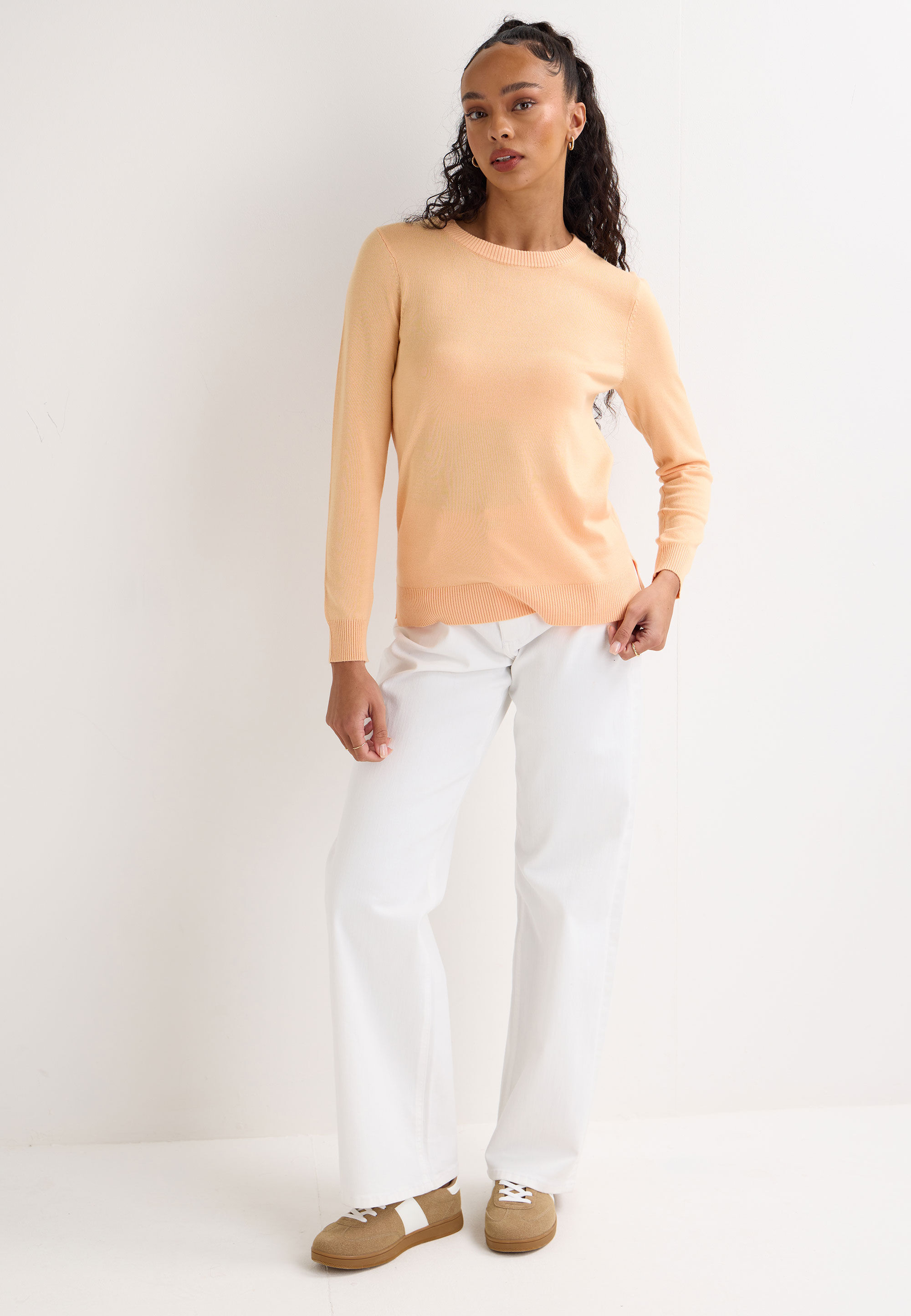 Womens Peach Plain Crew Neck Jumper