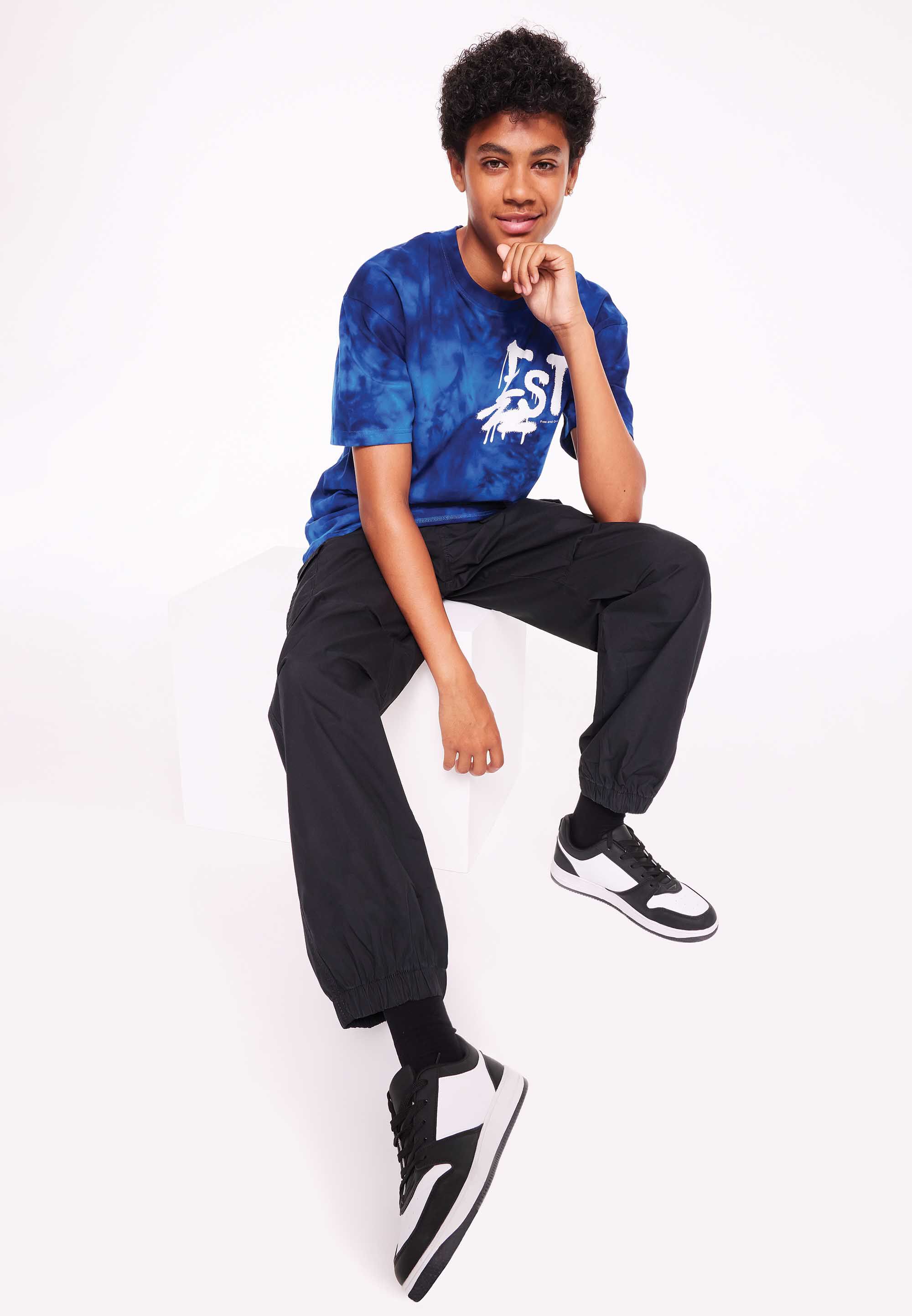 Older Boys Dark Blue Tie-Dye T-Shirt