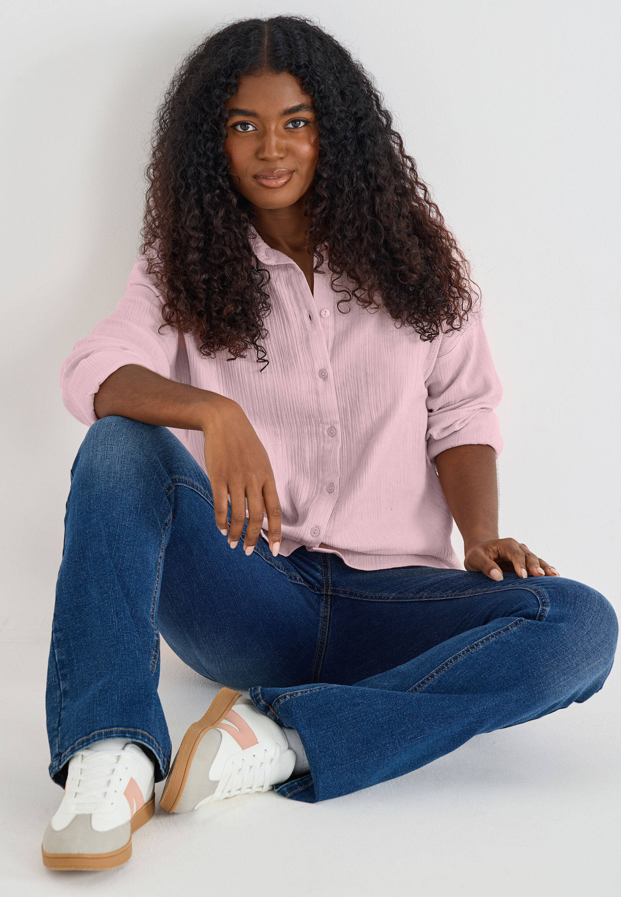 Womens Pink Double Cotton Long Sleeve Shirt