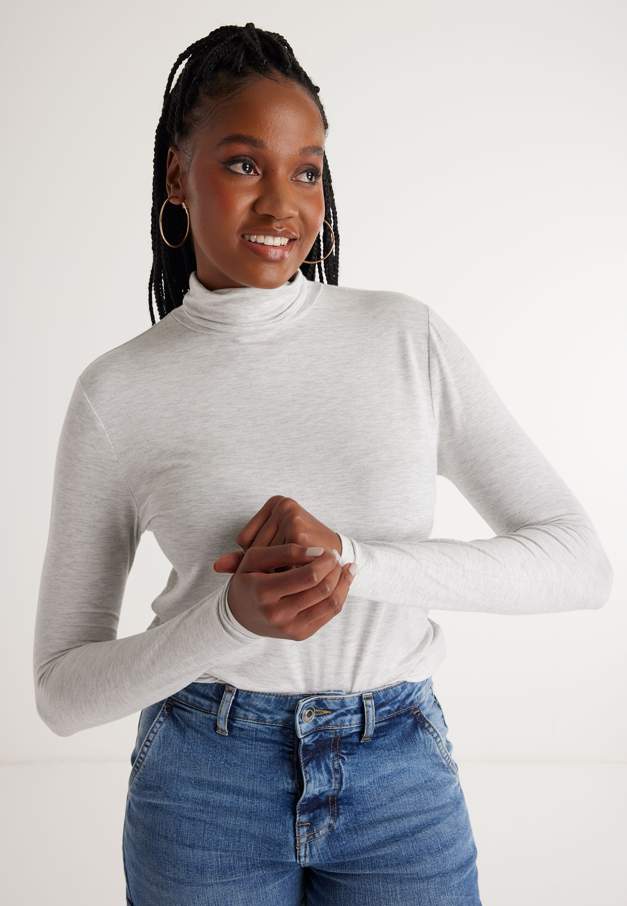 Womens Grey Roll Neck Long Sleeved Top