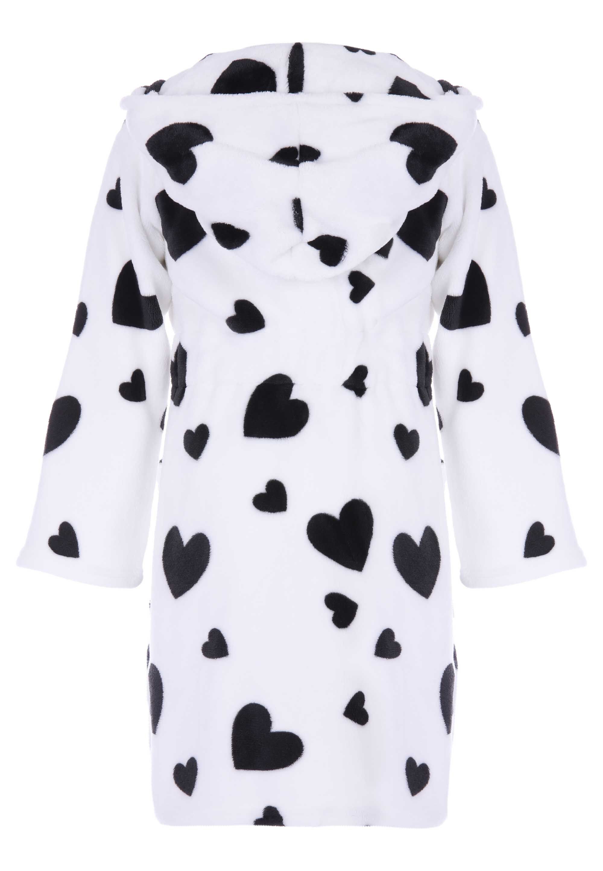 Girls Cream & Black Heart Print Dressing Gown