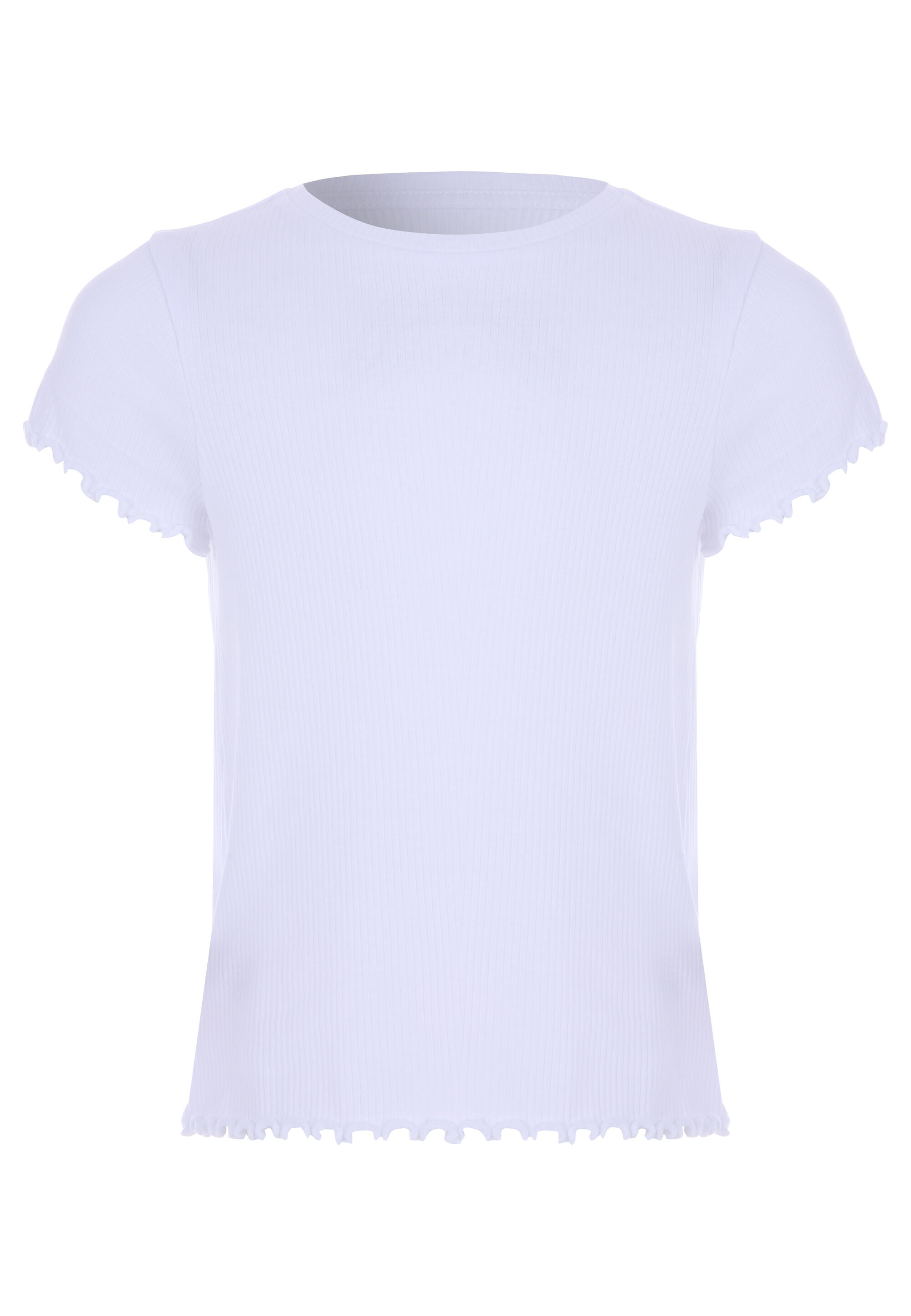 Younger Girls White Ribbed Frill Hem Top