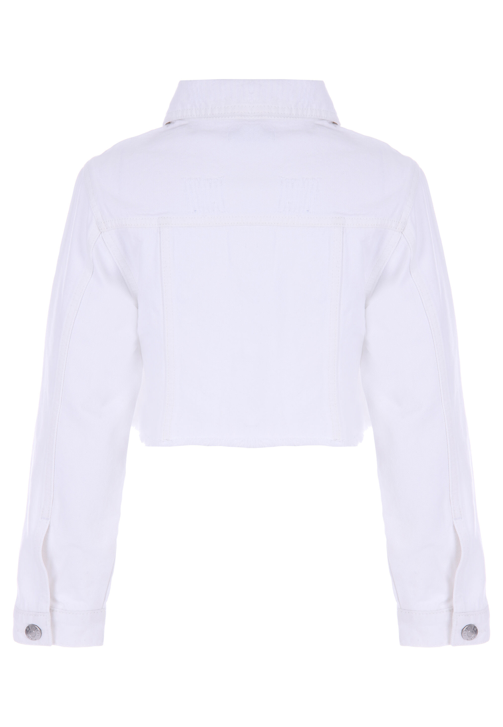 Older Girls White Crop Frayed Denim Jacket