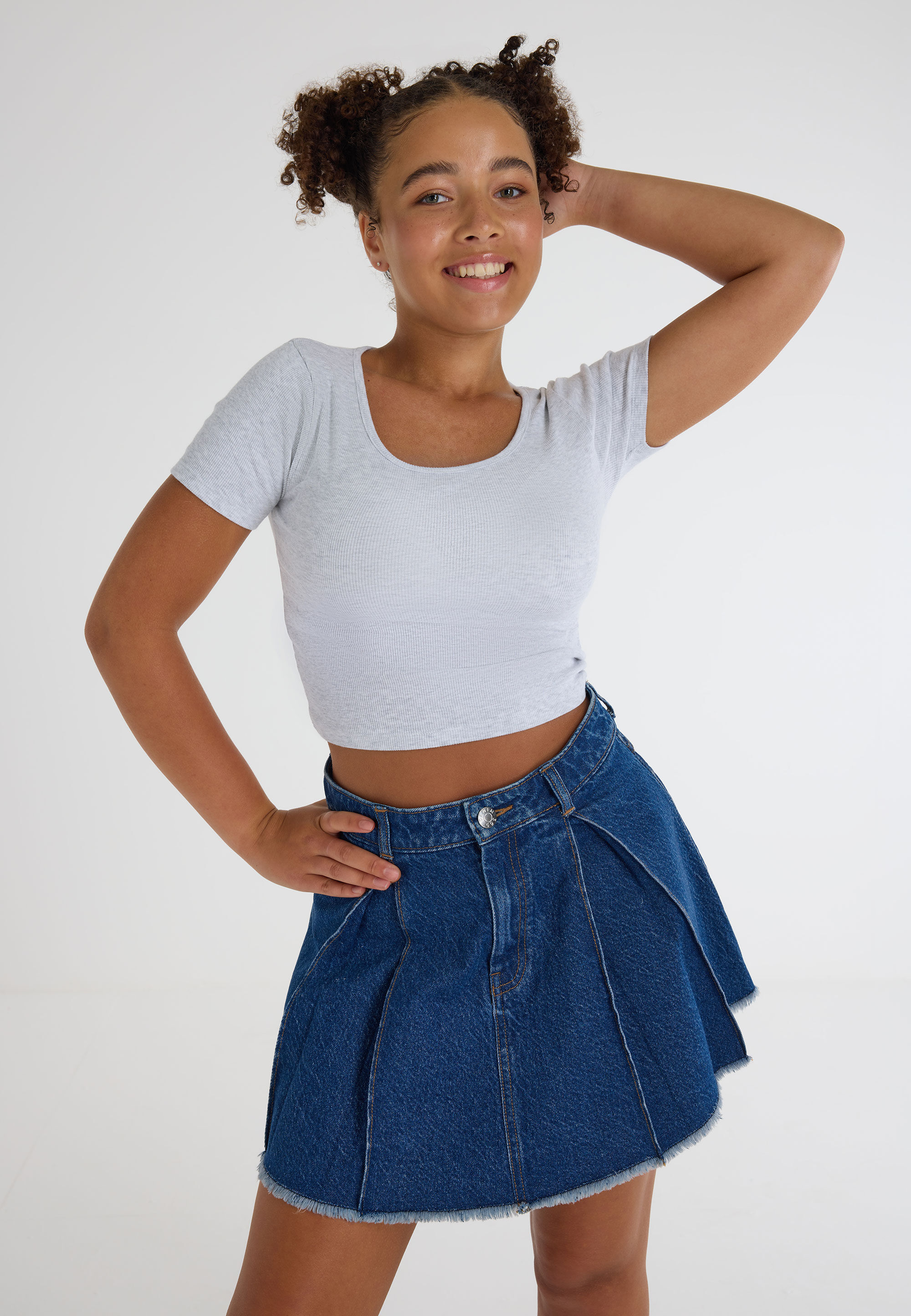 Older Girls Grey Marl Rib Crop T-shirt