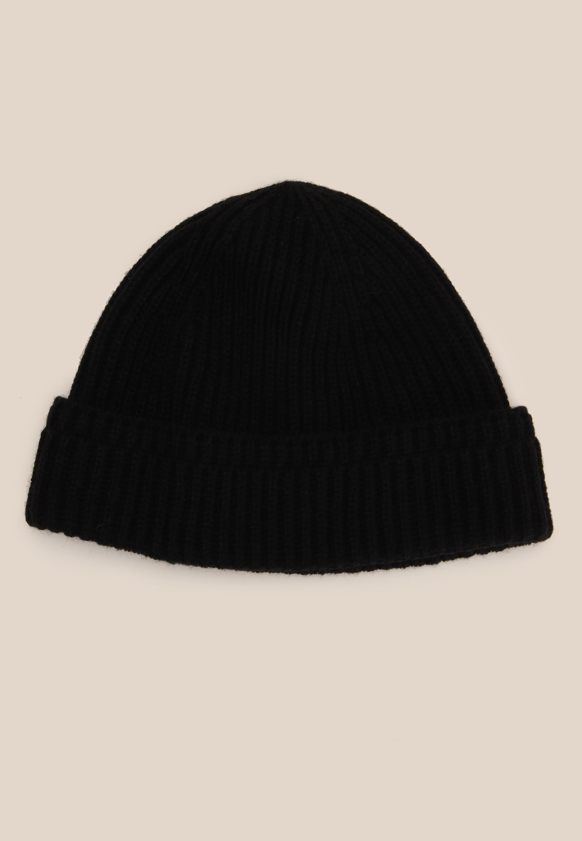 Mens Black Plain Knitted Fisherman Beanie