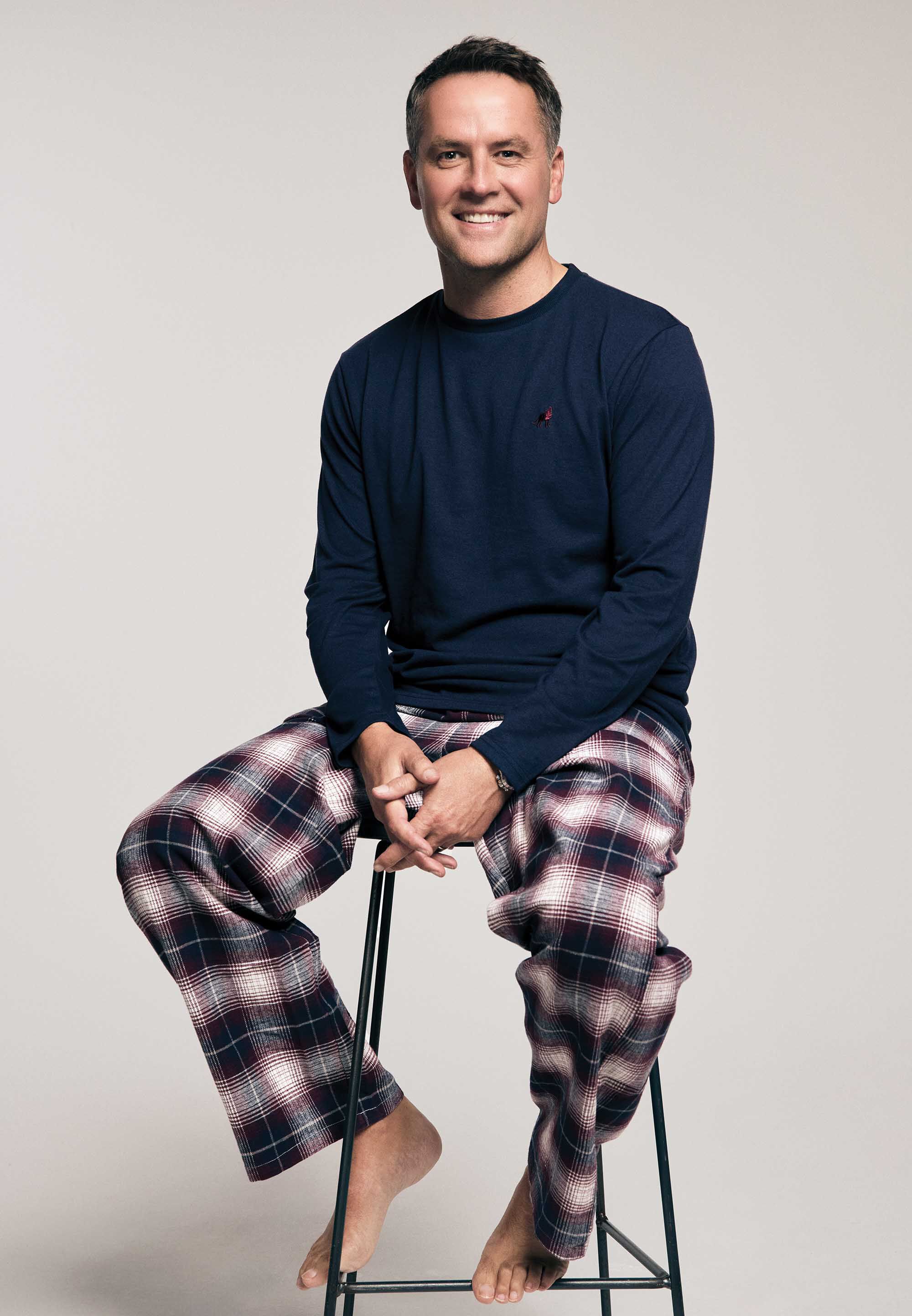 Mens Navy & Plum Check Woven Jersey Pyjama Set